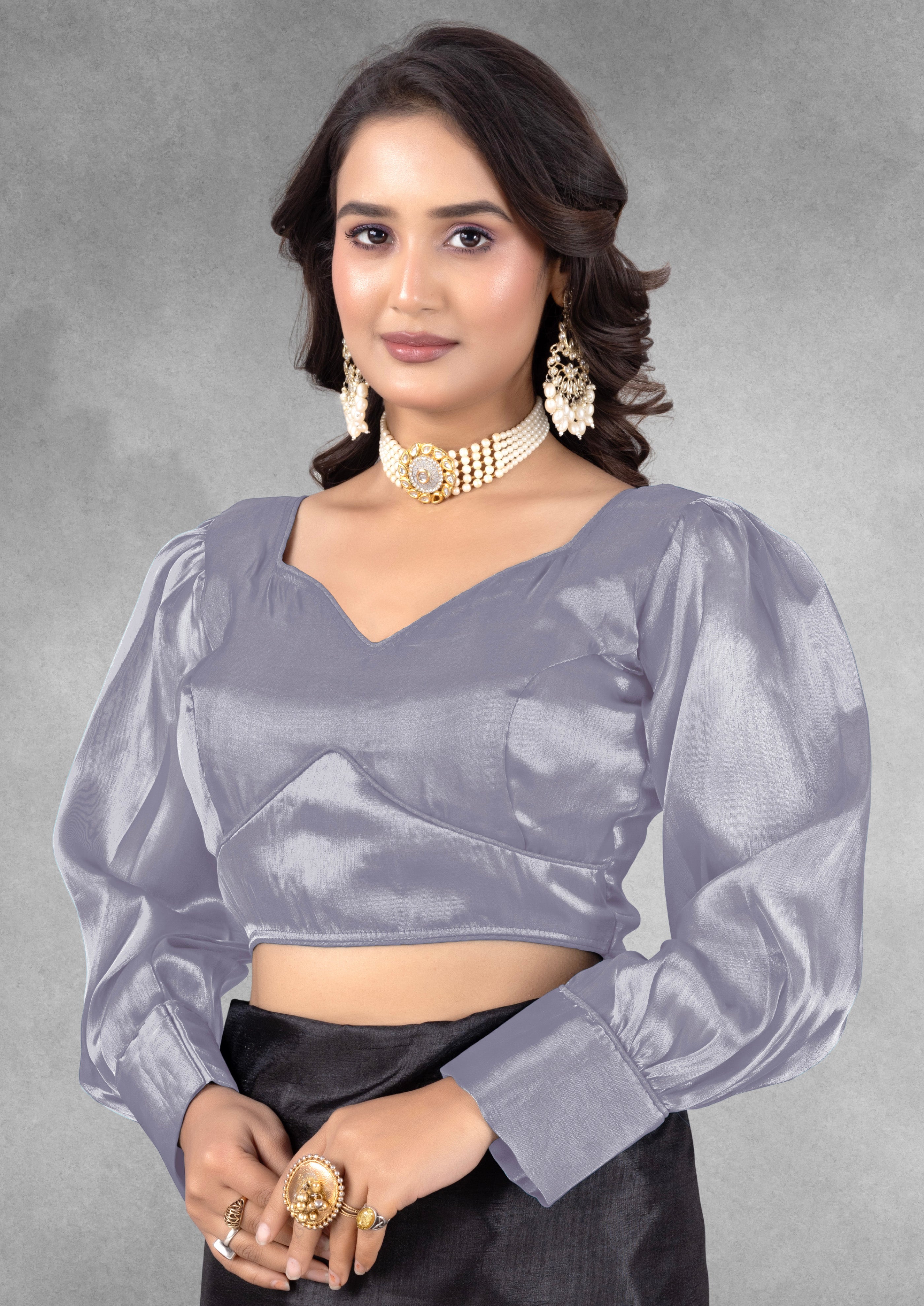 Solid Imported Organza Full Sleeve blouse For Women, ZimmyChoo Fabric Blouse For Women, Readymade Blouse, Full Stitched blouse, Fancy Design Blouse,
