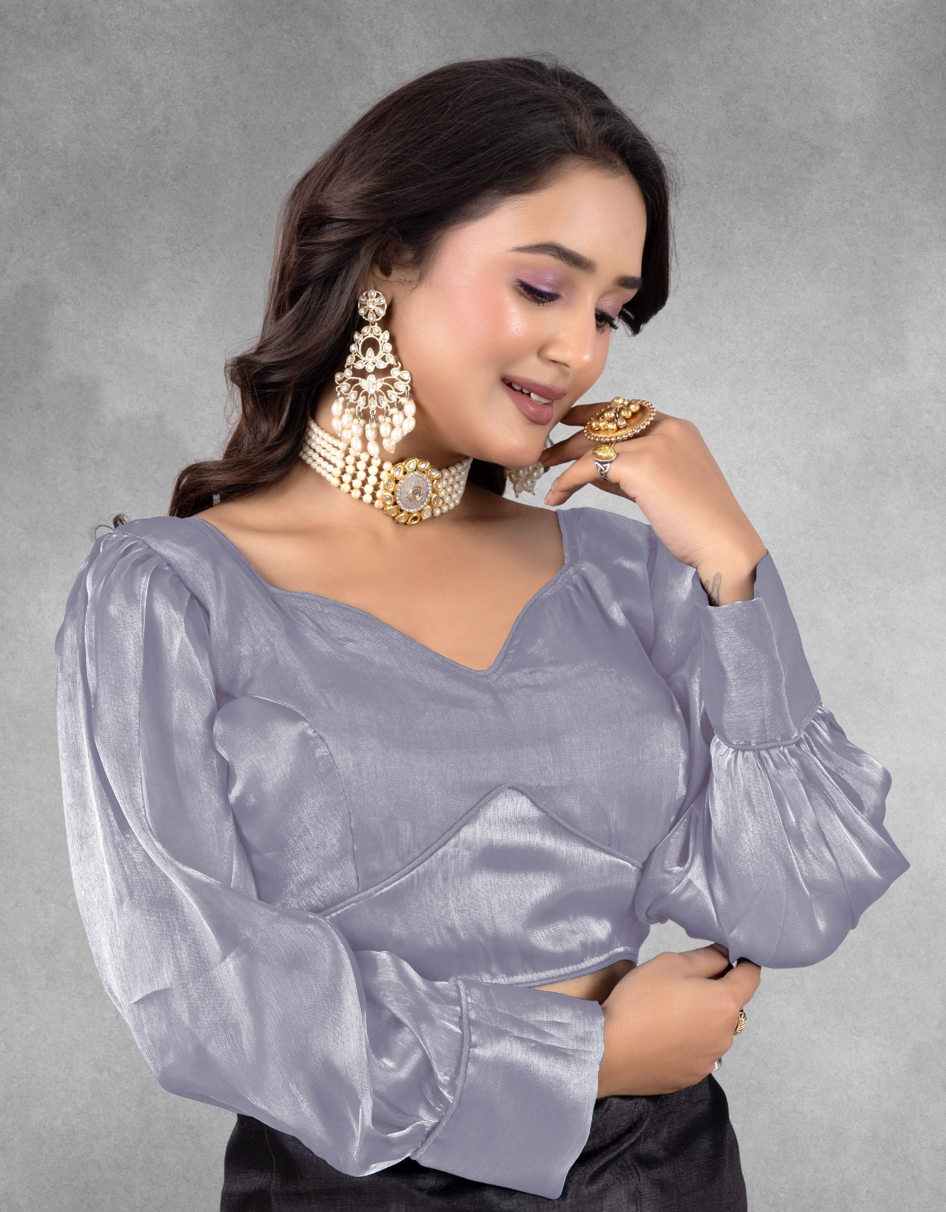 Solid Imported Organza Full Sleeve blouse For Women, ZimmyChoo Fabric Blouse For Women, Readymade Blouse, Full Stitched blouse, Fancy Design Blouse,