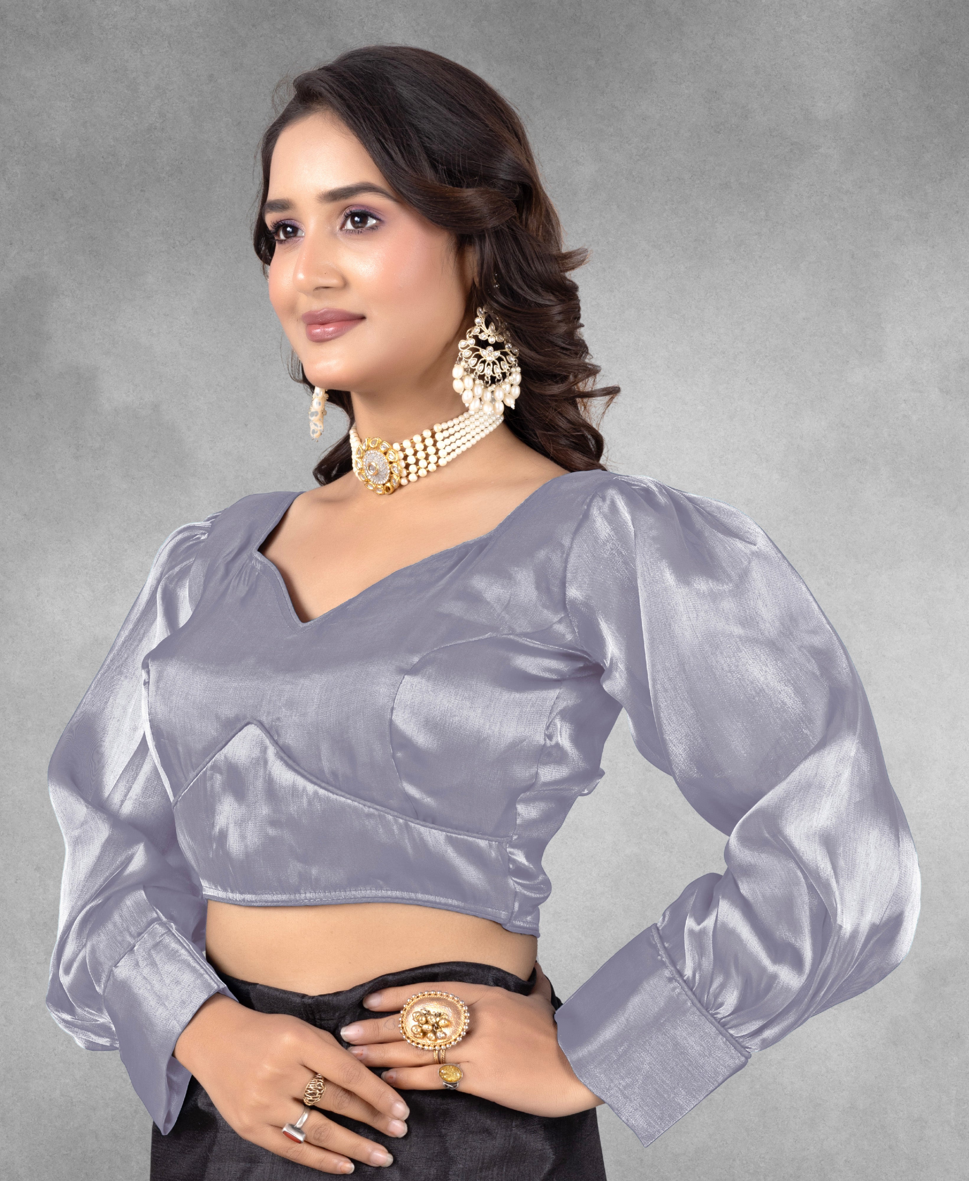 Solid Imported Organza Full Sleeve blouse For Women, ZimmyChoo Fabric Blouse For Women, Readymade Blouse, Full Stitched blouse, Fancy Design Blouse,