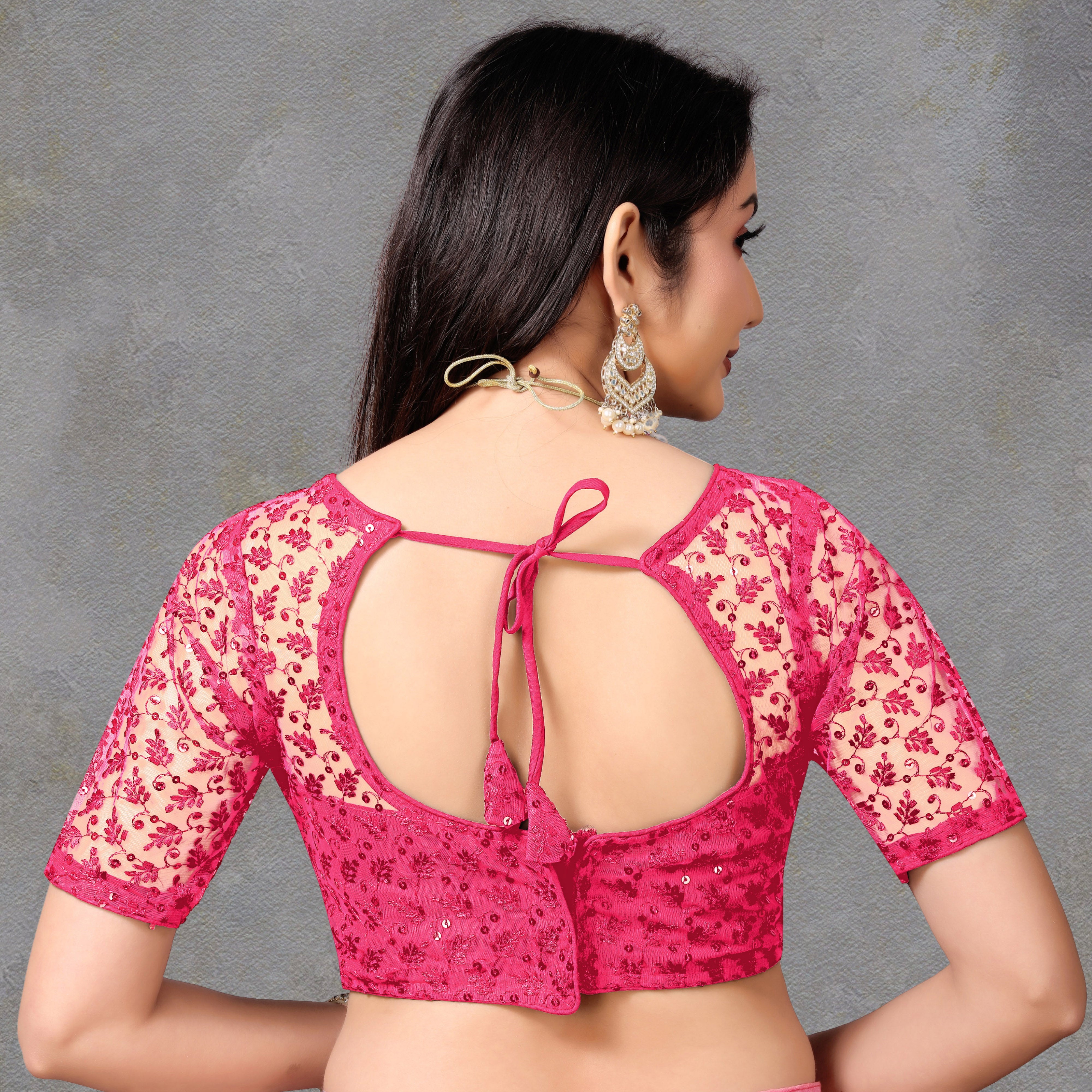 Full Stitched Net Blouse with Embroidery And Stylist Work Ready Made Net Blouse For Women