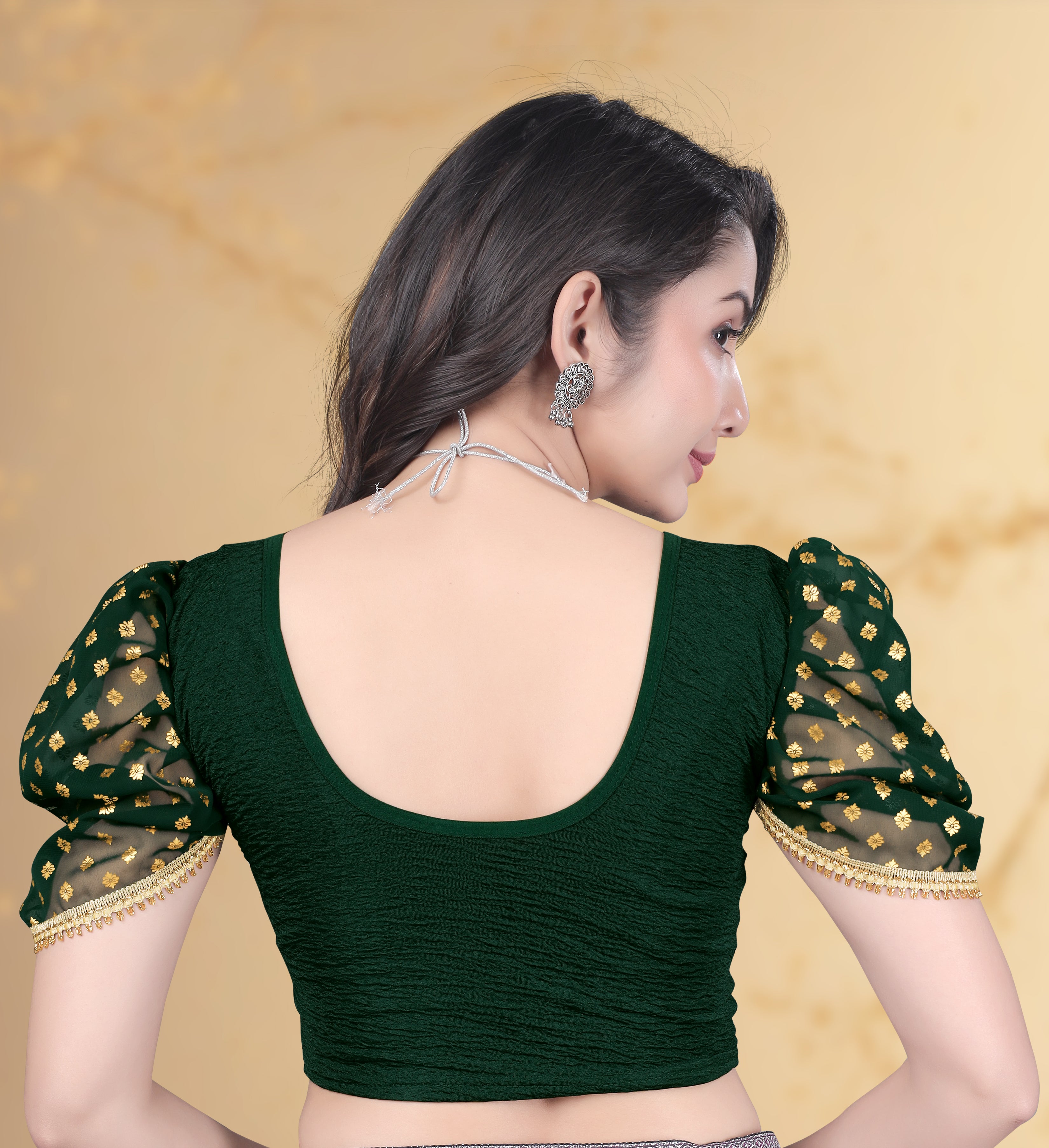 Latest Party Wear Lycra Blouse, Lace Work Readymade Stretchable Stitched Designer Blouse Foil Printed blouse for women, Fancy Sleeve Blouse with Design