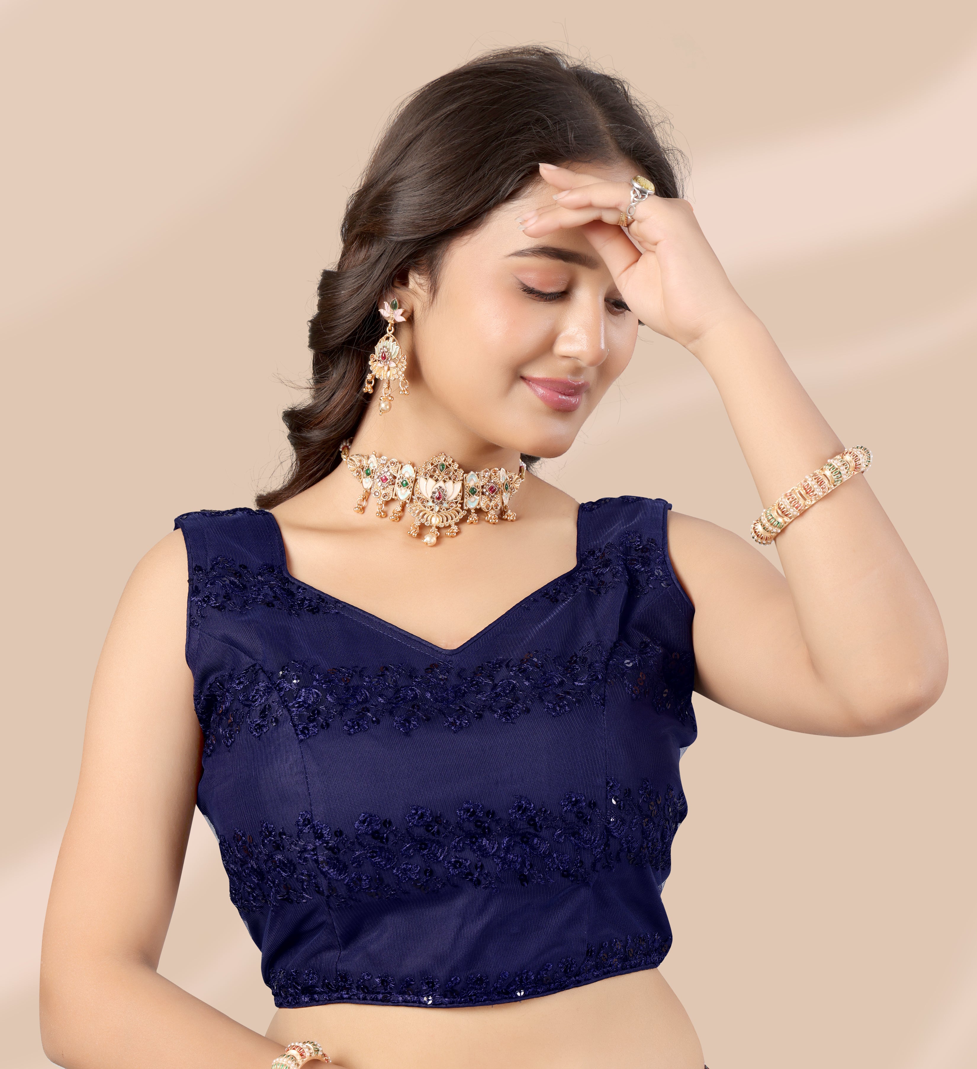 Fashionable Stylish Readymade Women Blouse Sleeveless Net Embroidered Party Wear Blouse Long Lasting Designer Trend