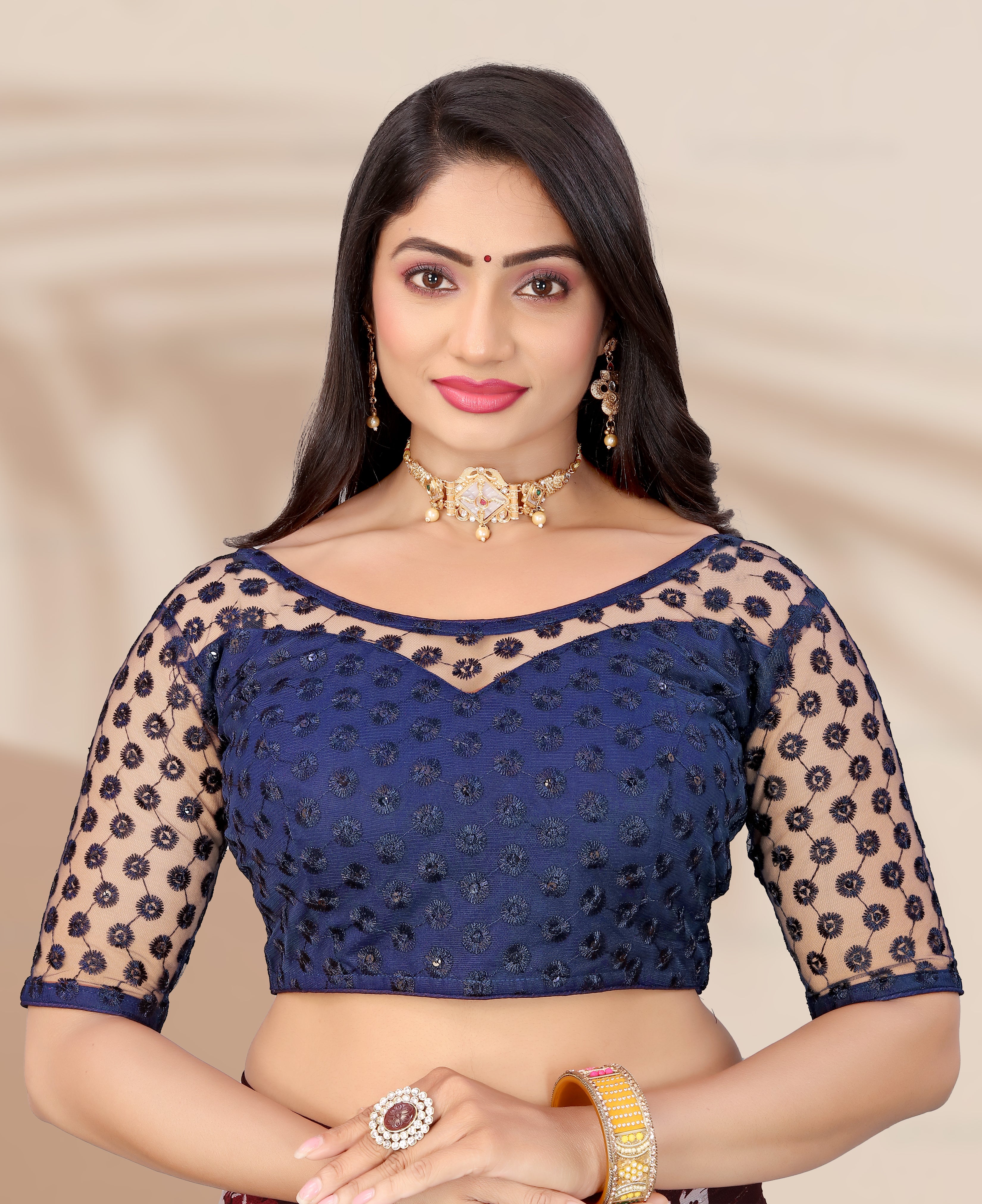 Transparent Back Latest Design Net Blouse Embroidery with Sequenc Work, Sylist Net Blouse For women, full stitched blouse