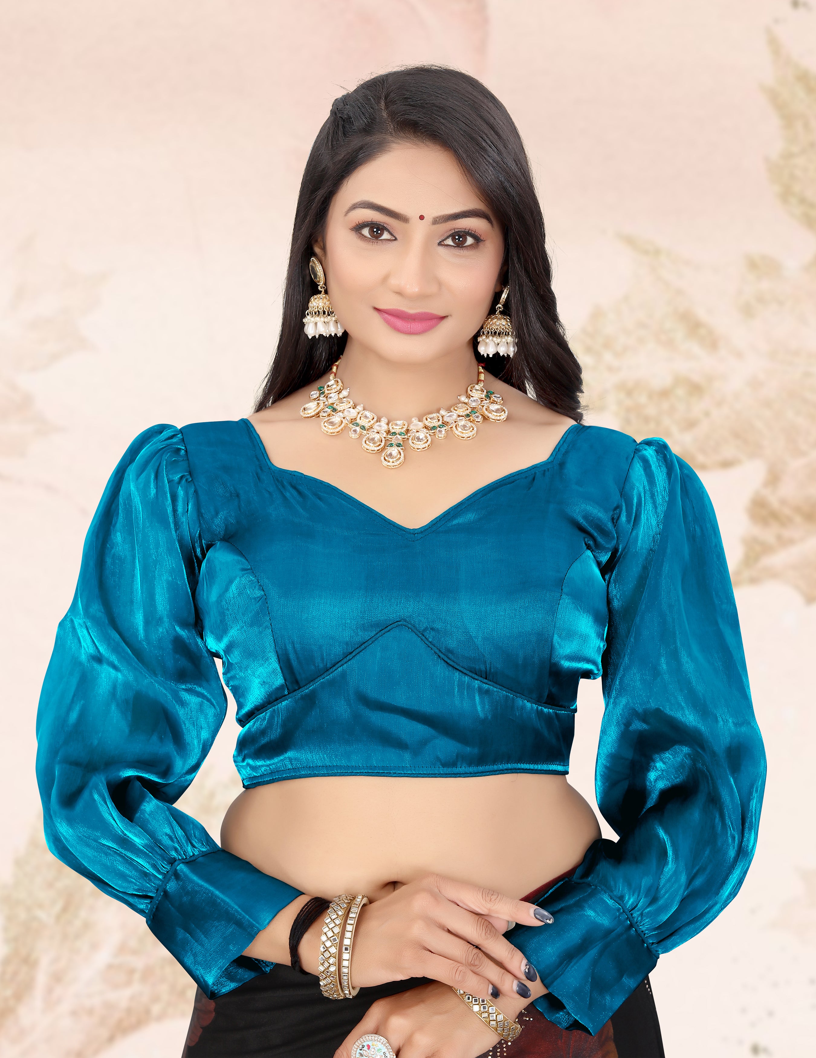 Solid Imported Organza Full Sleeve blouse For Women, ZimmyChoo Fabric Blouse For Women, Readymade Blouse, Full Stitched blouse, Fancy Design Blouse,