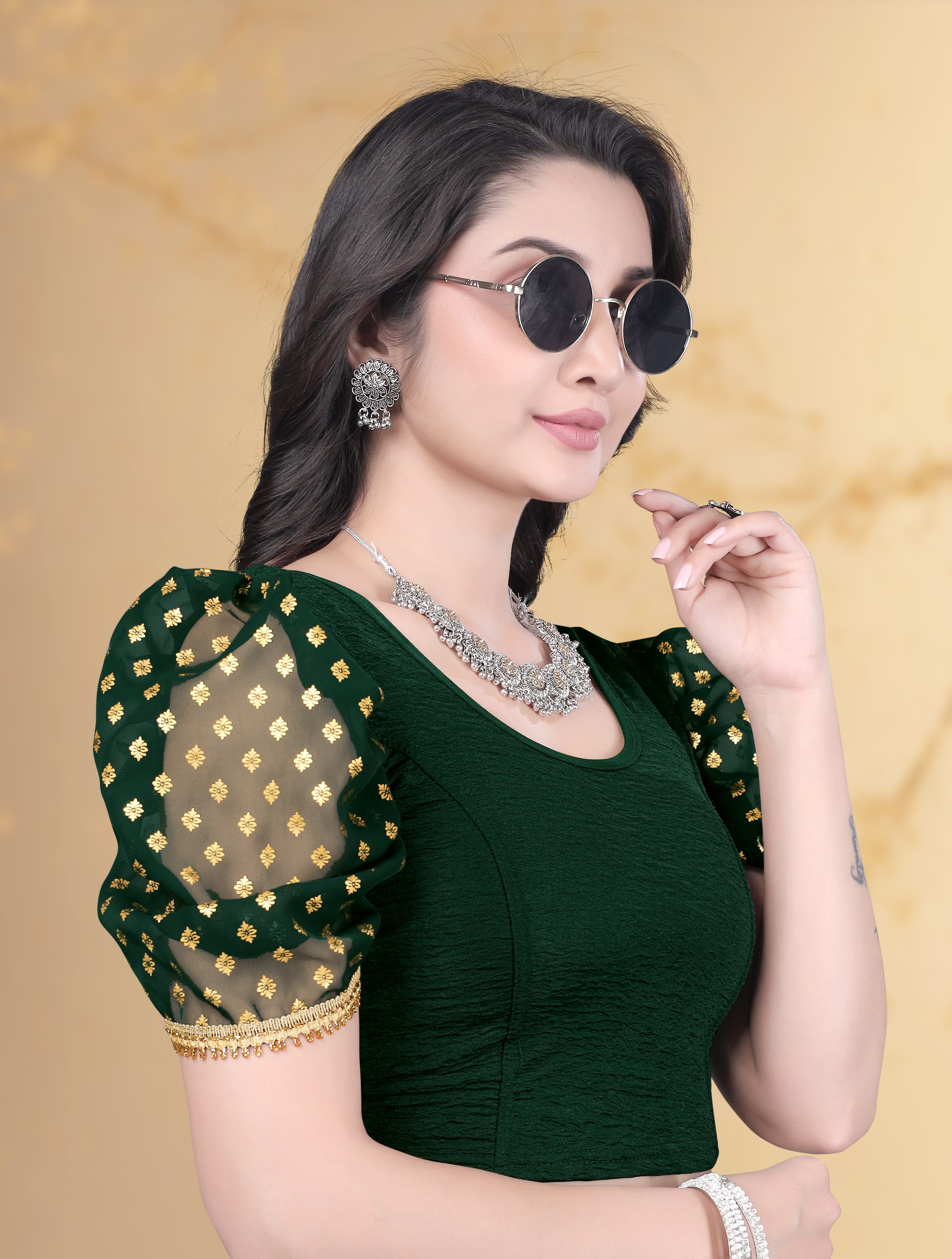 Latest Party Wear Lycra Blouse, Lace Work Readymade Stretchable Stitched Designer Blouse Foil Printed blouse for women, Fancy Sleeve Blouse with Design