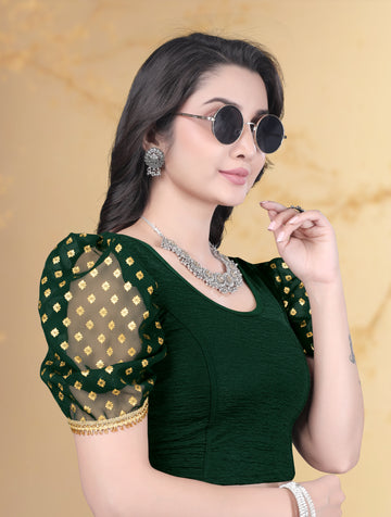 Latest Party Wear Lycra Blouse, Lace Work Readymade Stretchable Stitched Designer Blouse Foil Printed blouse for women, Fancy Sleeve Blouse with Design