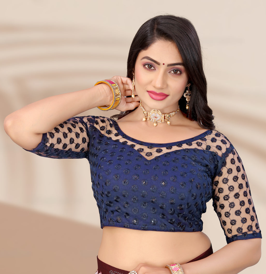 Transparent Back Latest Design Net Blouse Embroidery with Sequenc Work, Sylist Net Blouse For women, full stitched blouse