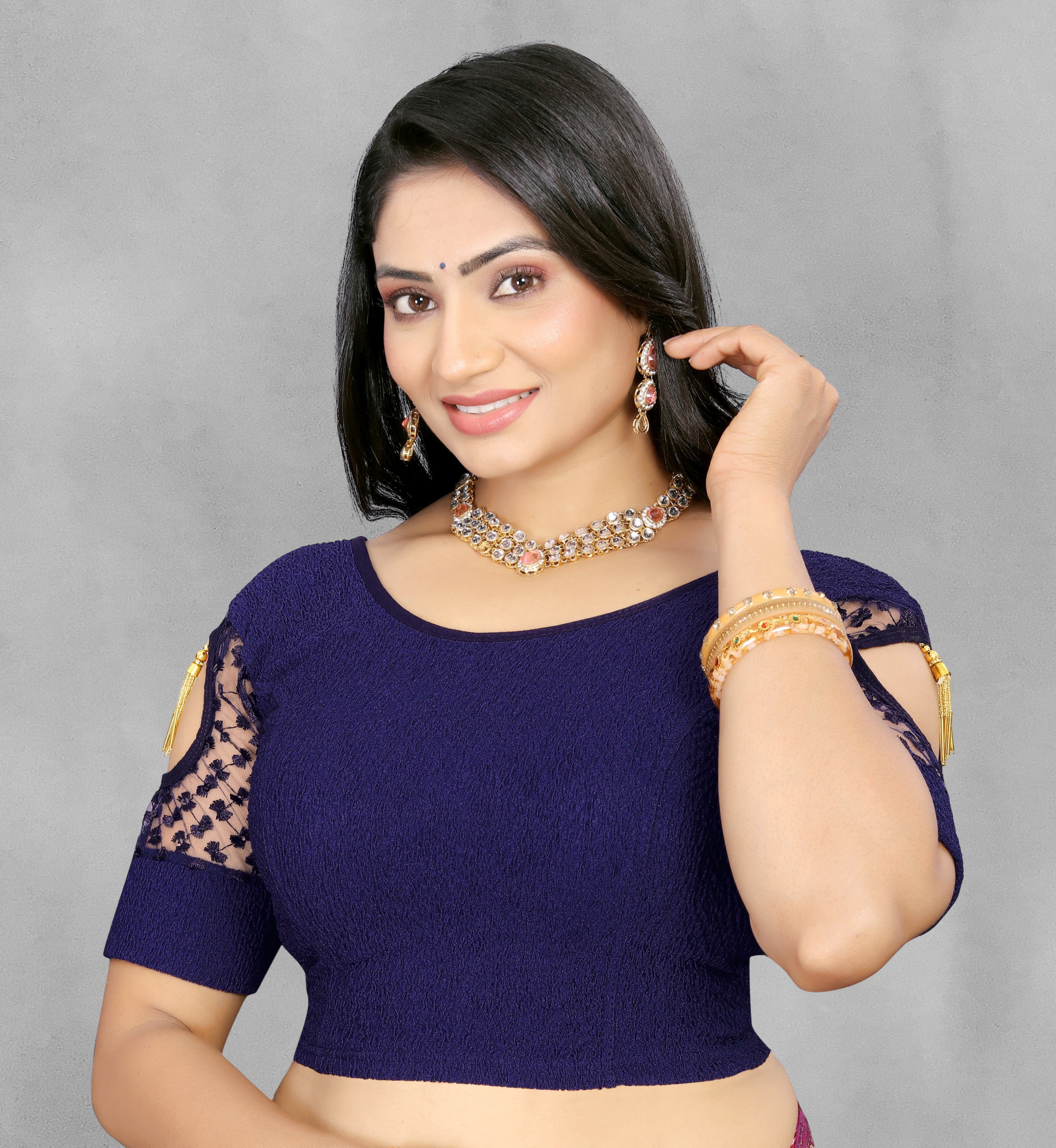 Solid Stretchable Lycra Daily wear cotton blouse, Stretchable blouse for women stylist sleeve with embroidery work, Fancy Pattern Blouse For Women, New Designer Blouse with fancy sleeve