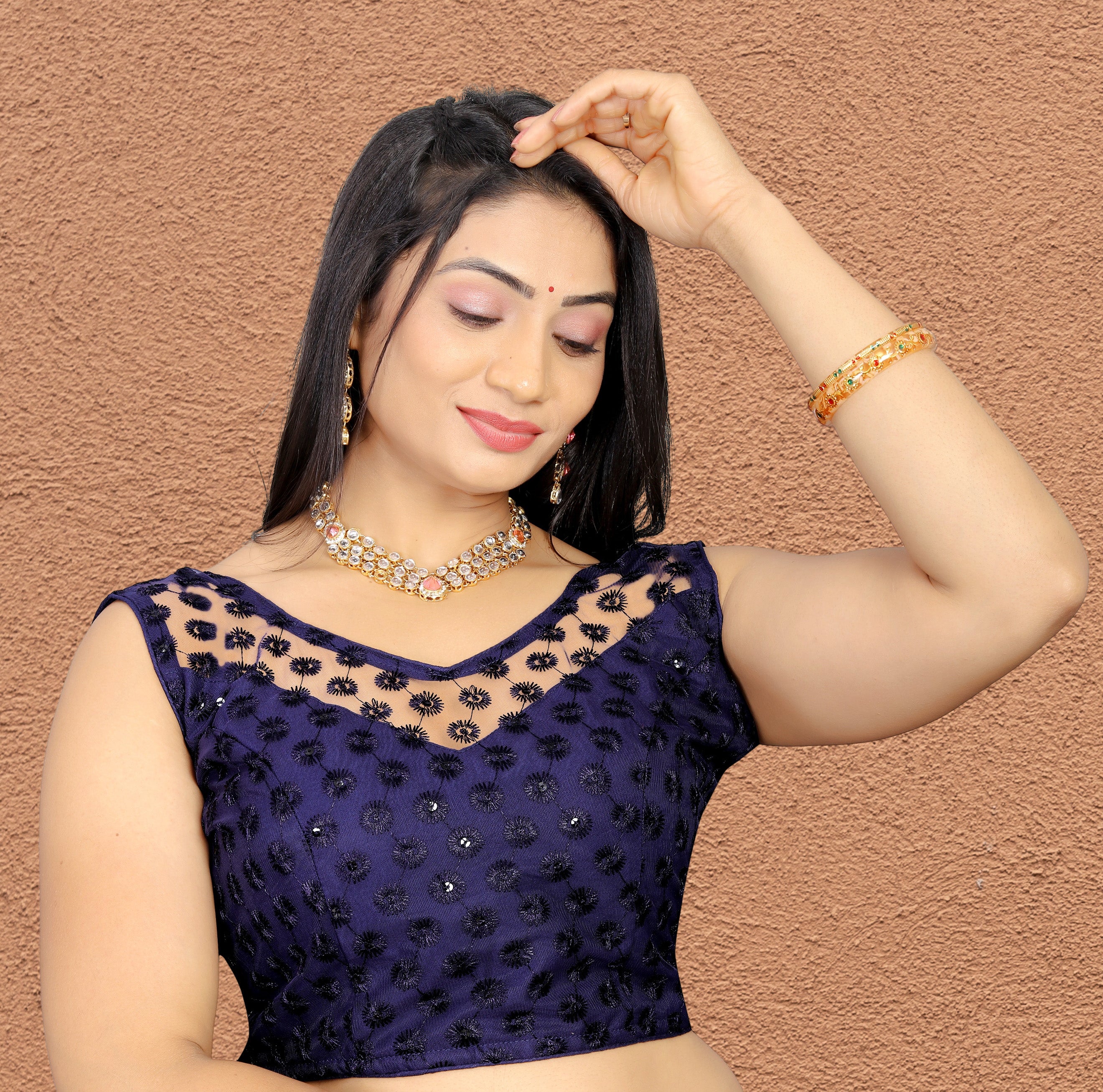 Readymade Sleeveless Alterable Net Stylist Siflli Blouse, Sleeveless Embroidery Work Bollywood Blouse for Wedding Party for Women, Stylist blouse