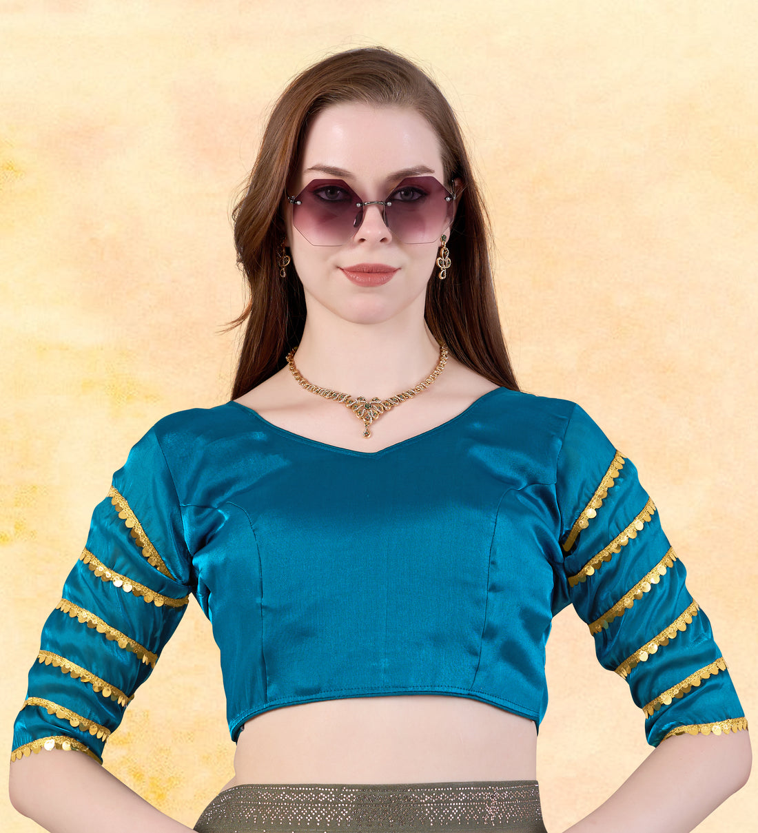 Stylish Women Designer Zimmy Choo Silk Blend Blouse Latest Party Wear Readymade Blouse Fancy Sequence Lace Sleeve Elegant Ethnic Blouse for Wedding Festive Traditional Occasion Wear Collection