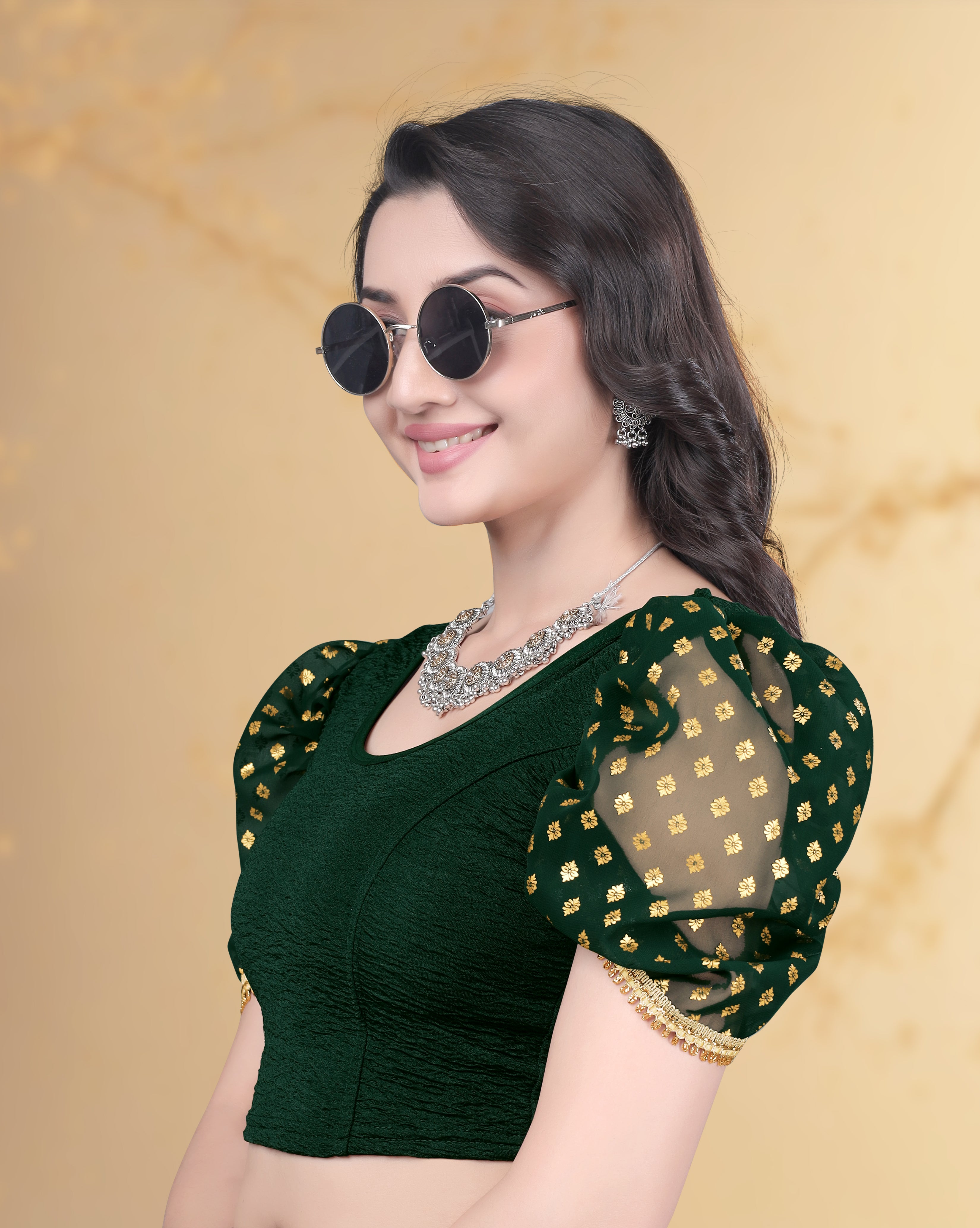 Latest Party Wear Lycra Blouse, Lace Work Readymade Stretchable Stitched Designer Blouse Foil Printed blouse for women, Fancy Sleeve Blouse with Design