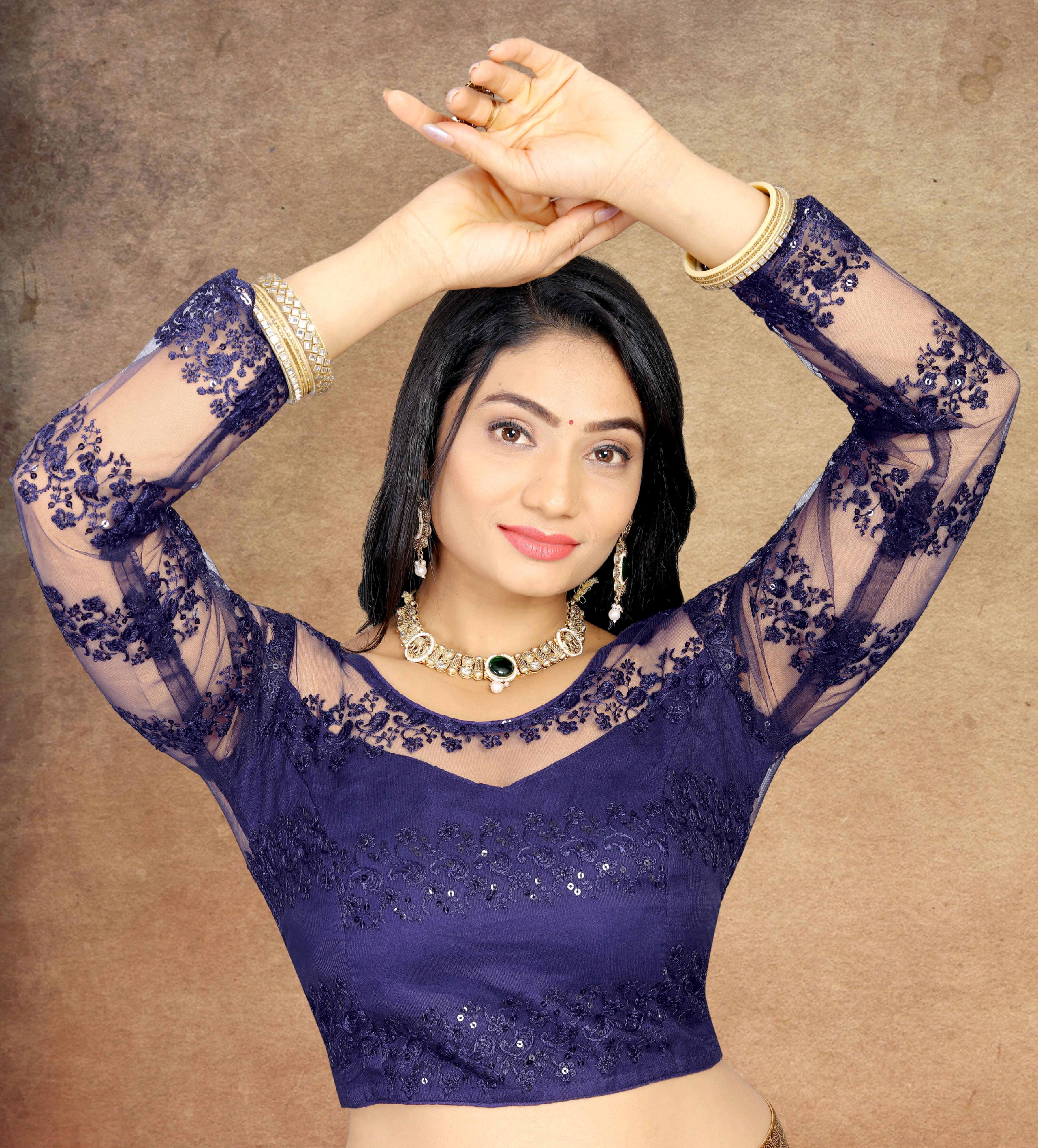 Full Sleeve Readymade Saree Blouse for Girls & Women, Readymade Alterable Net Stylist blouse For Women, Stitched Blouse