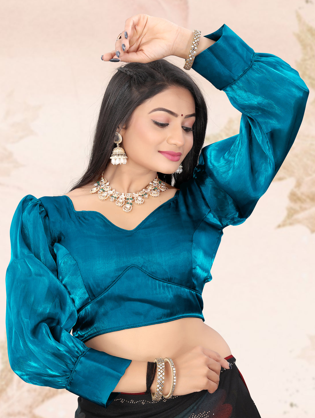 Solid Imported Organza Full Sleeve blouse For Women, ZimmyChoo Fabric Blouse For Women, Readymade Blouse, Full Stitched blouse, Fancy Design Blouse,