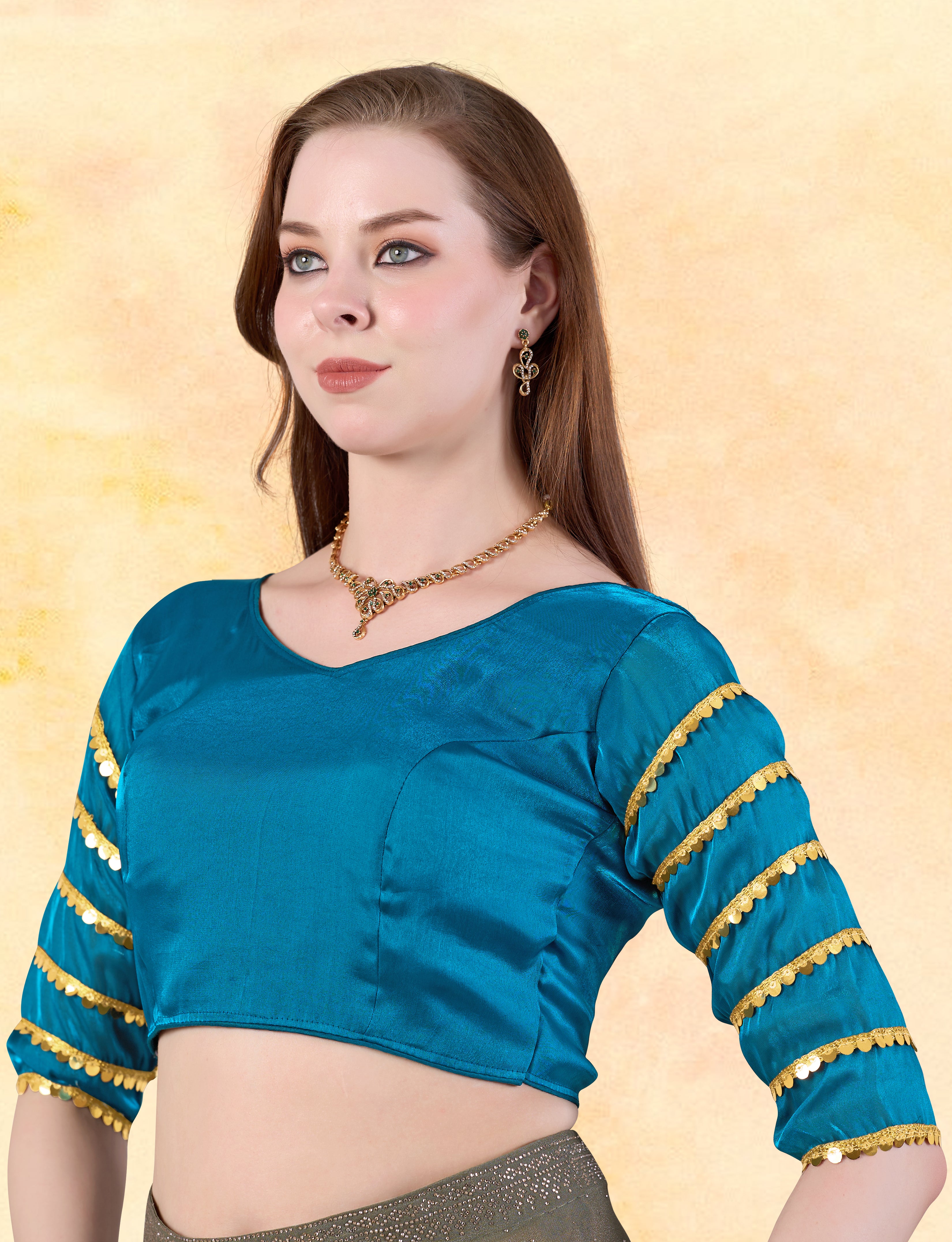 Stylish Women Designer Zimmy Choo Silk Blend Blouse Latest Party Wear Readymade Blouse Fancy Sequence Lace Sleeve Elegant Ethnic Blouse for Wedding Festive Traditional Occasion Wear Collection