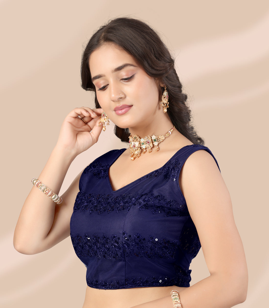 Fashionable Stylish Readymade Women Blouse Sleeveless Net Embroidered Party Wear Blouse Long Lasting Designer Trend