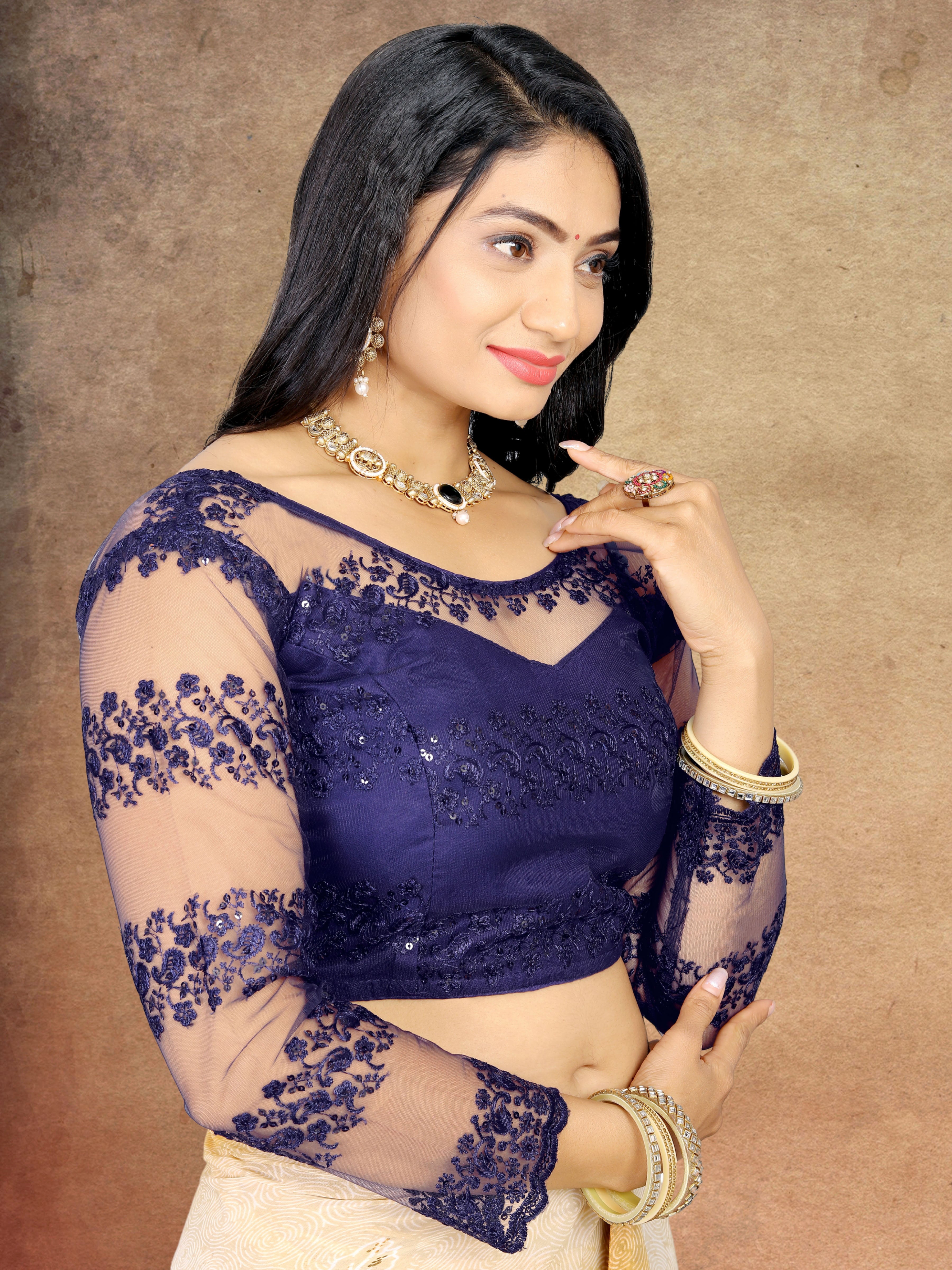 Full Sleeve Readymade Saree Blouse for Girls & Women, Readymade Alterable Net Stylist blouse For Women, Stitched Blouse