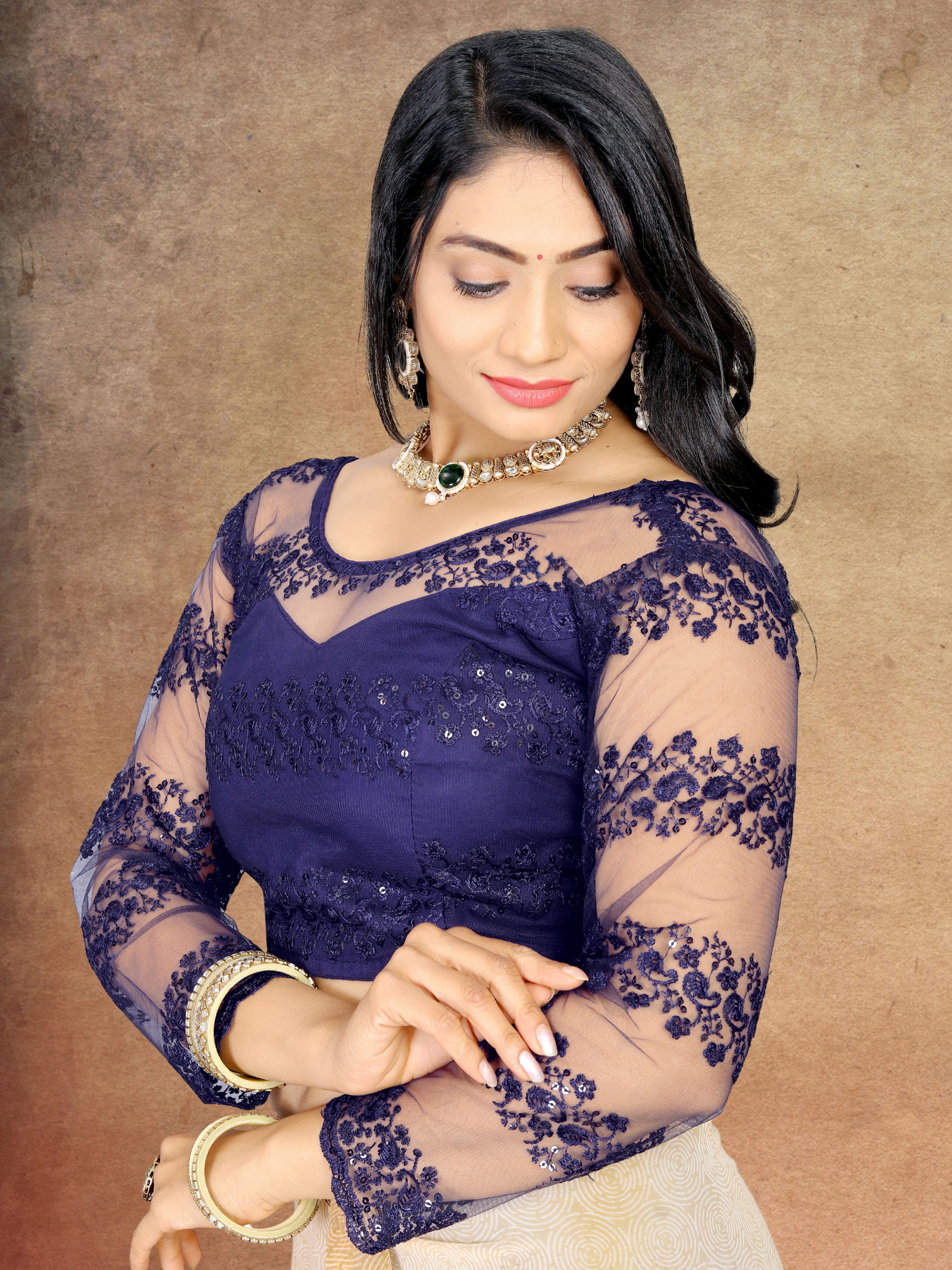Full Sleeve Readymade Saree Blouse for Girls & Women, Readymade Alterable Net Stylist blouse For Women, Stitched Blouse