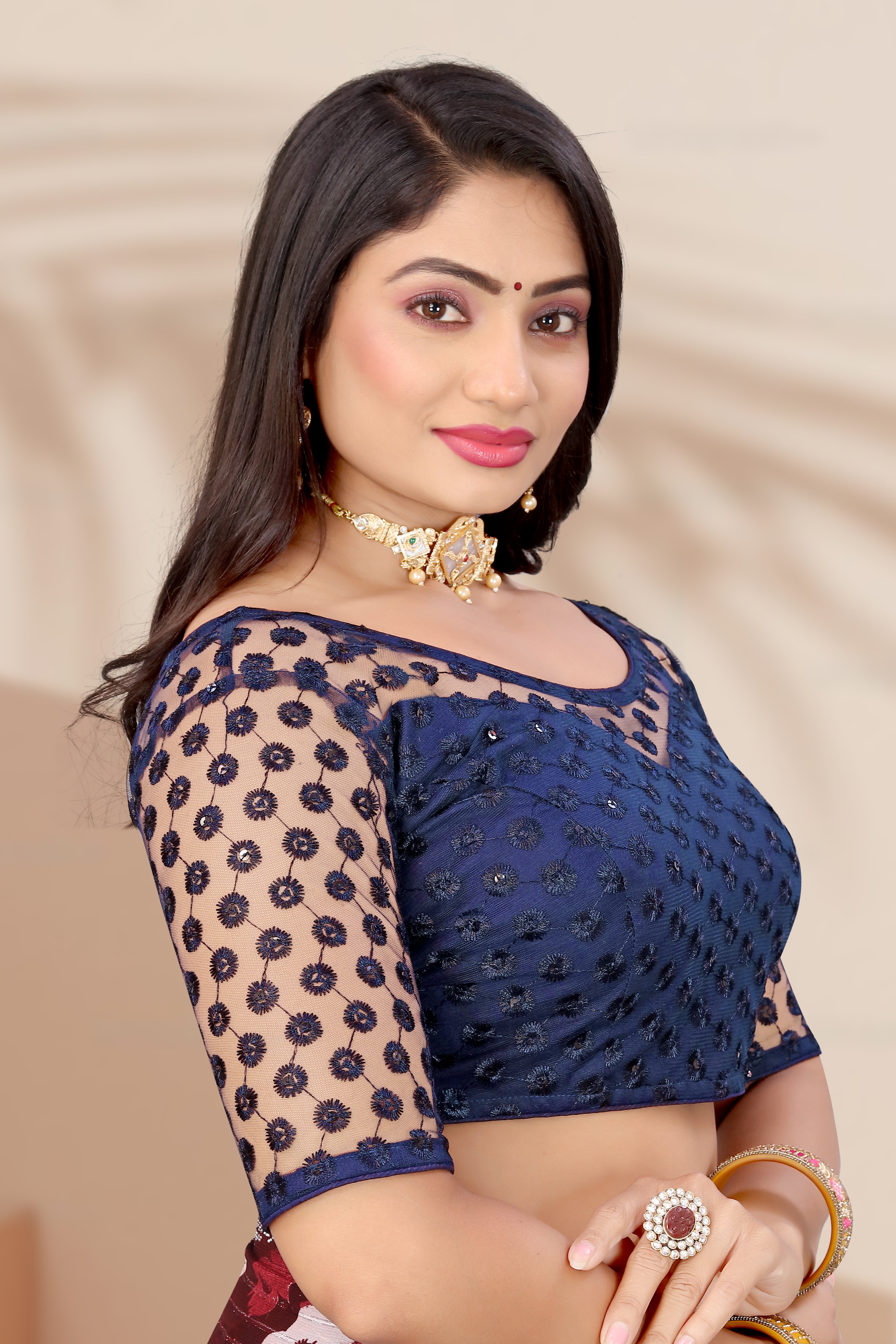 Transparent Back Latest Design Net Blouse Embroidery with Sequenc Work, Sylist Net Blouse For women, full stitched blouse