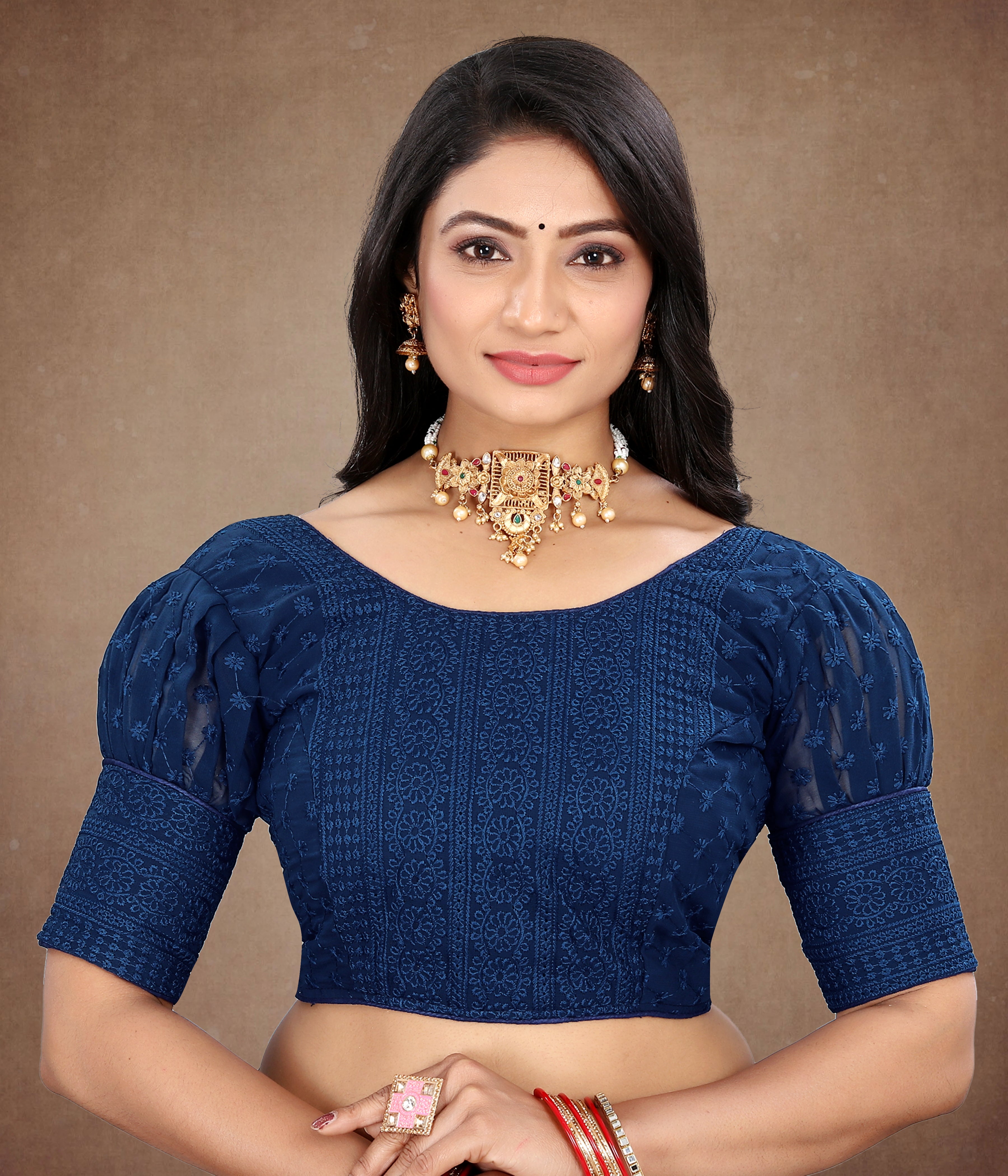 Stylist Readymade Alterable Georgette Sequenc Sifli Blouse, Embroidery Work Bollywood Blouse For Wedding Party For Women, Stylist blouse, Puff Sleeve Blouse