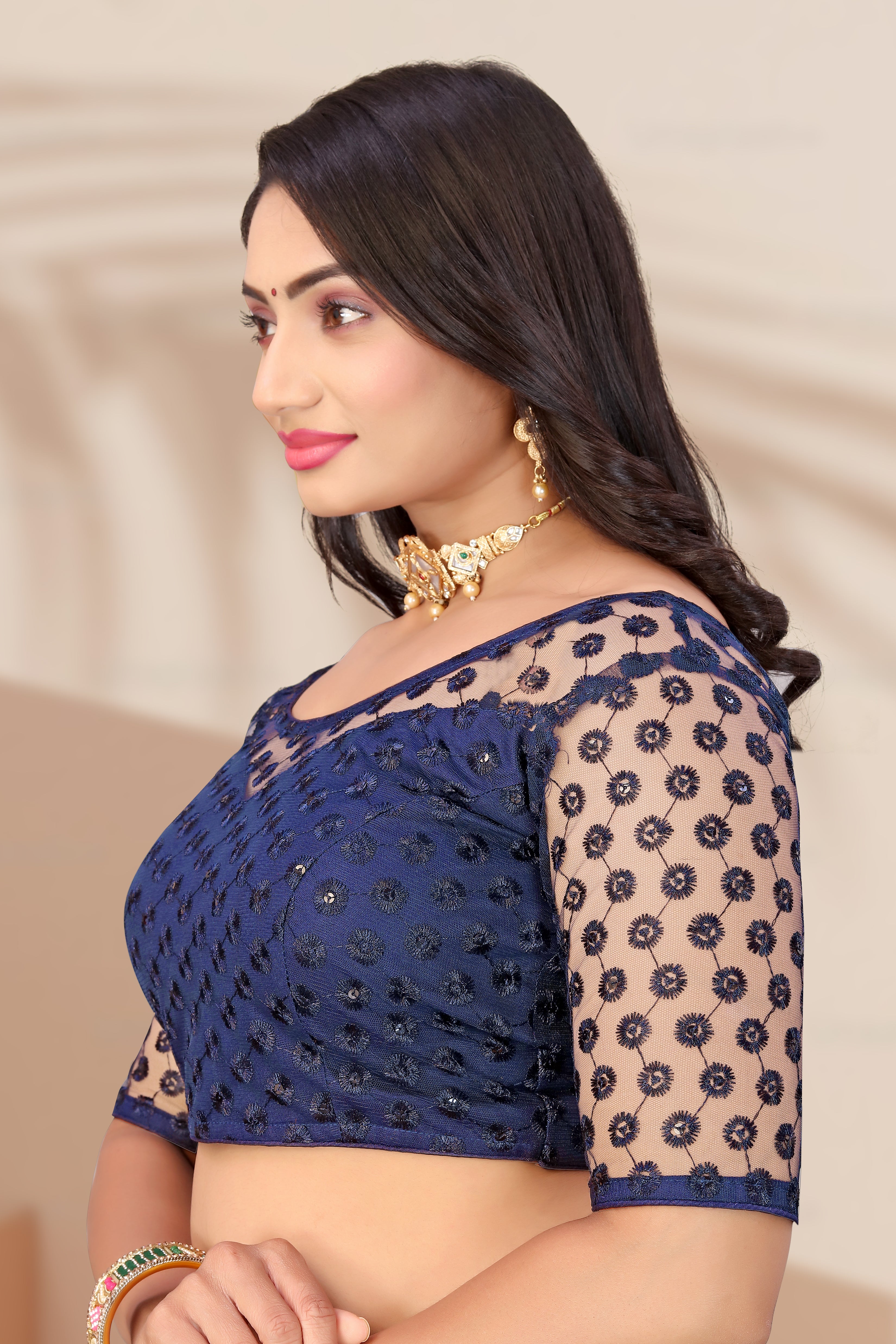 Transparent Back Latest Design Net Blouse Embroidery with Sequenc Work, Sylist Net Blouse For women, full stitched blouse