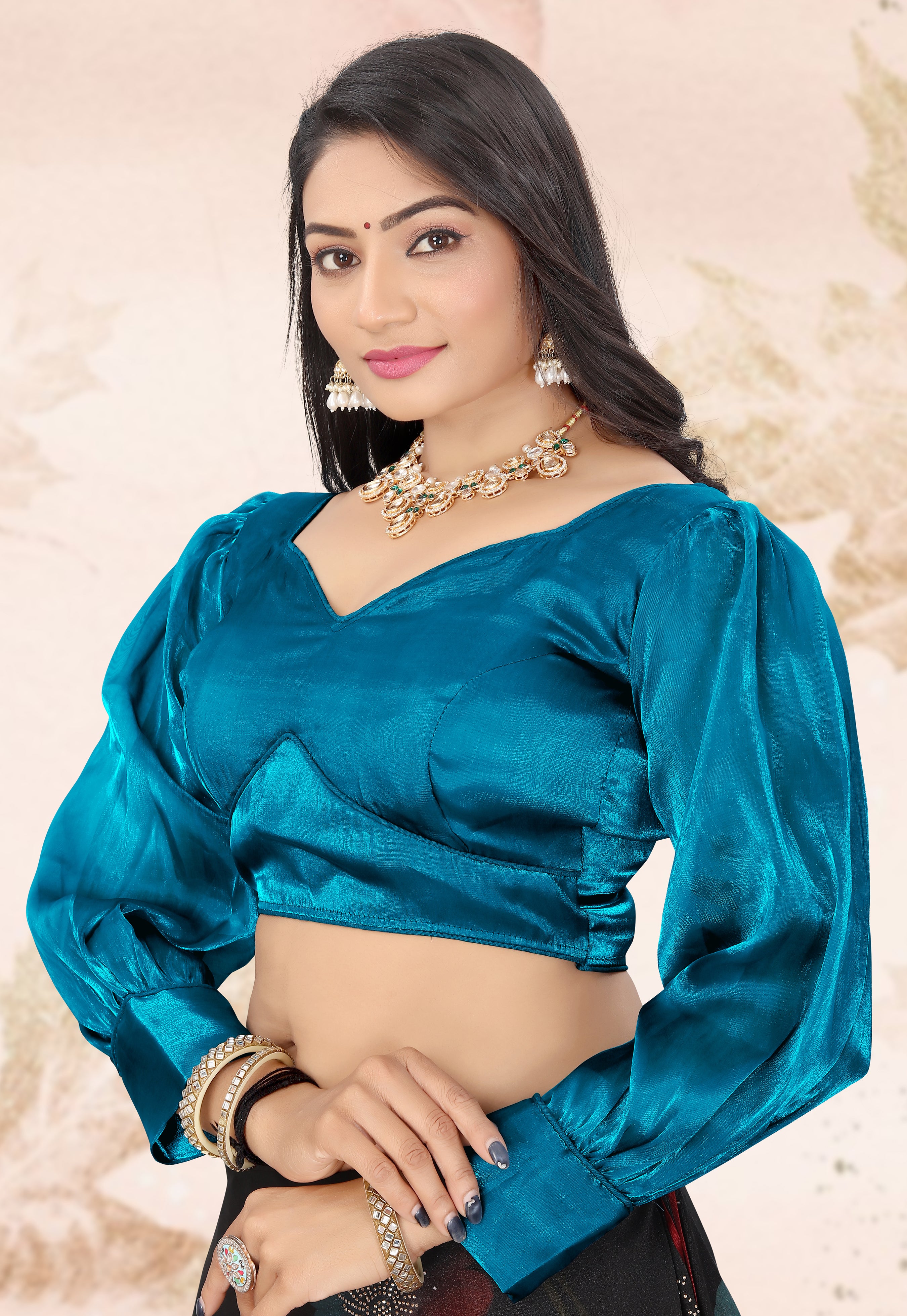 Solid Imported Organza Full Sleeve blouse For Women, ZimmyChoo Fabric Blouse For Women, Readymade Blouse, Full Stitched blouse, Fancy Design Blouse,