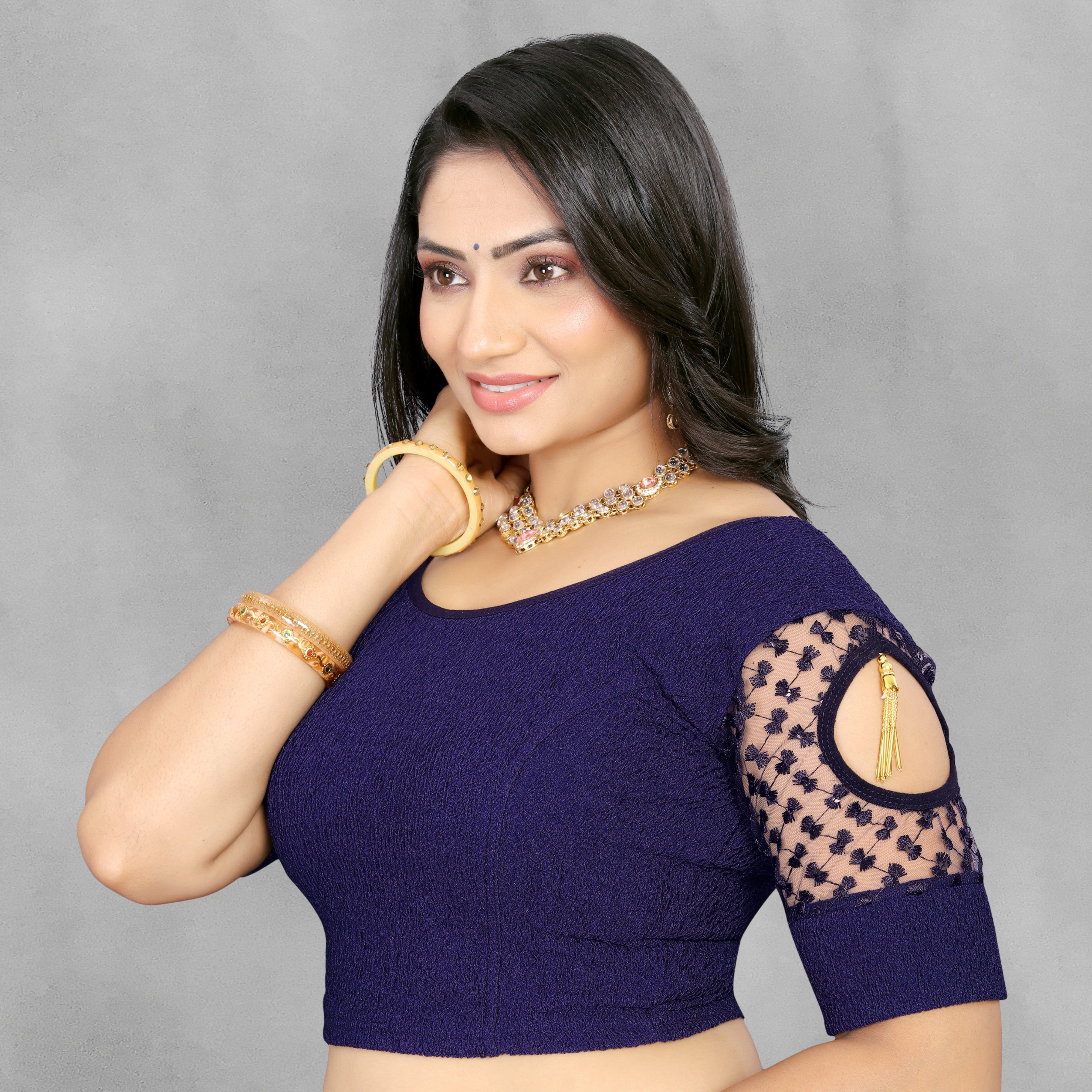 Solid Stretchable Lycra Daily wear cotton blouse, Stretchable blouse for women stylist sleeve with embroidery work, Fancy Pattern Blouse For Women, New Designer Blouse with fancy sleeve
