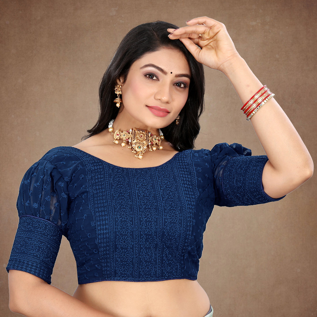 Stylist Readymade Alterable Georgette Sequenc Sifli Blouse, Embroidery Work Bollywood Blouse For Wedding Party For Women, Stylist blouse, Puff Sleeve Blouse