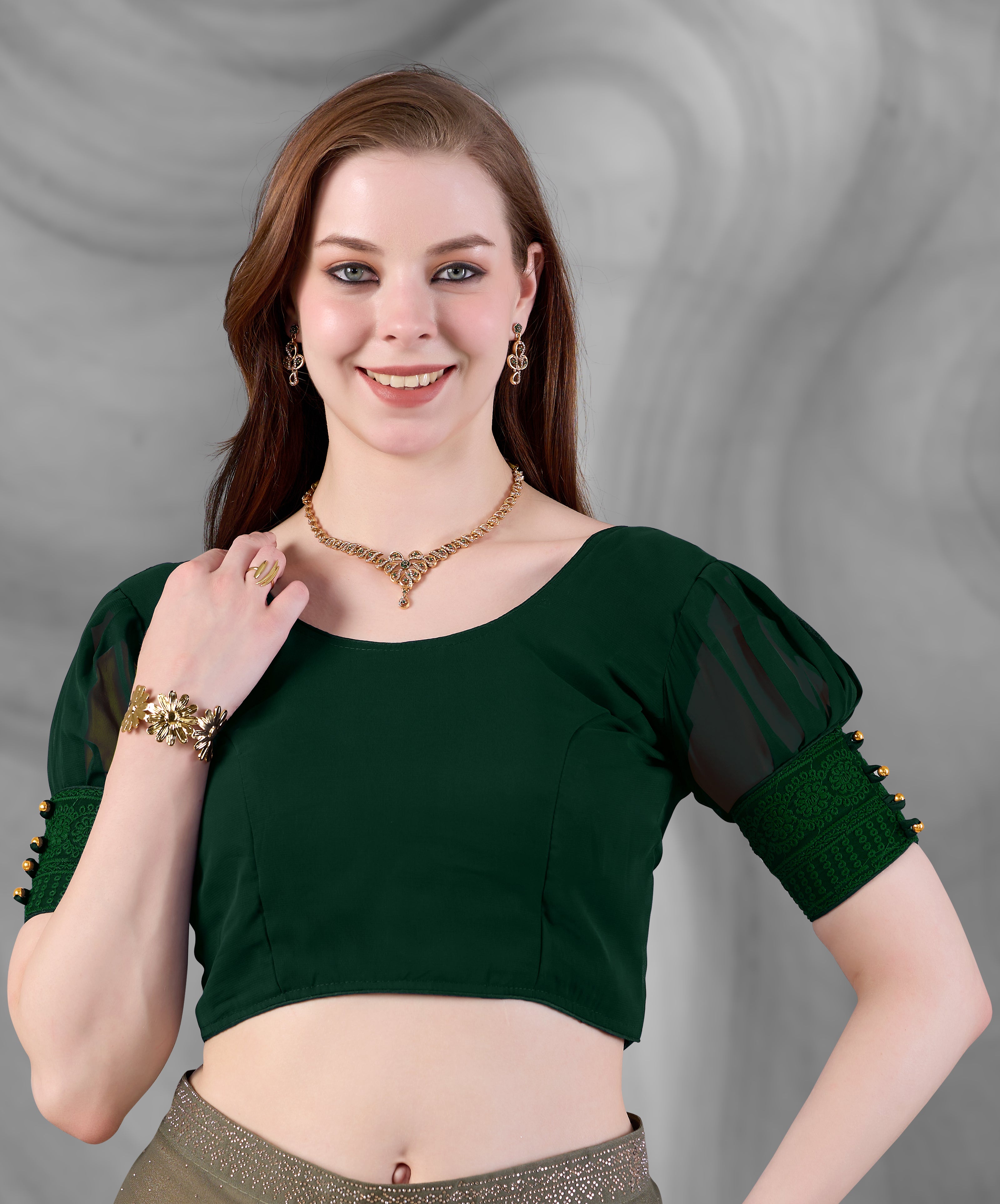 Women Stylish Georgette Blouse Half Sleeve Ready Made  Designer Georgette Blouse for Women     Party Wear Fancy Women Blouse Half Sleeve Ready to Wear