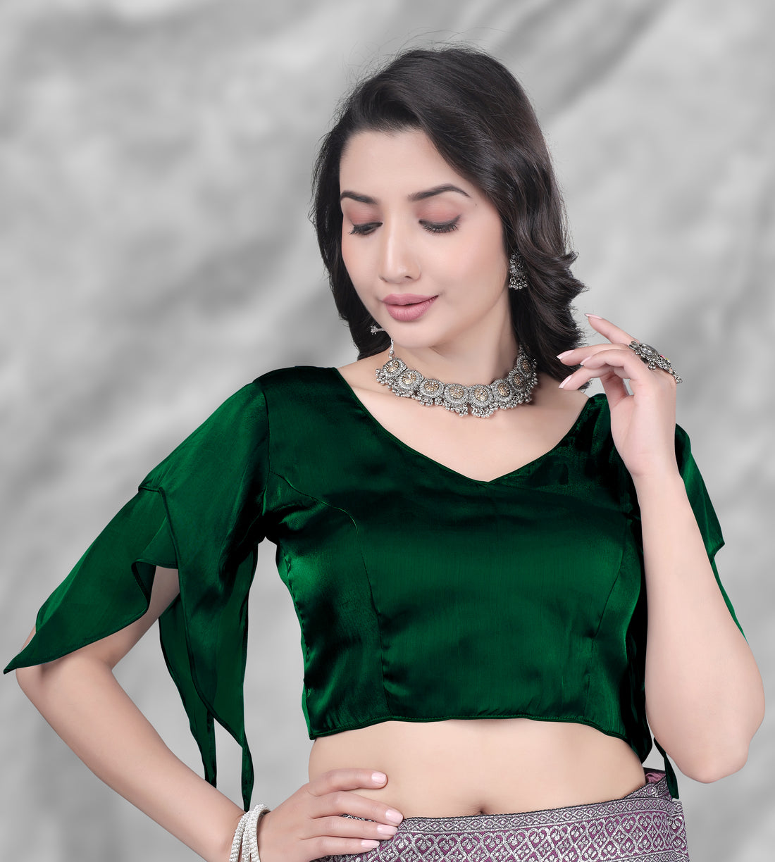 •  Stylish Zimmy  Choo Fabric Blouse for Women with Butterfly Sleeves, Perfect for Festive Wear, Wedding Wear and Party Occasions