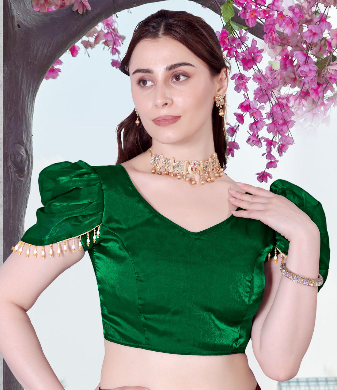 Stylist Blouse For Women, Blouse for girls stylish, New Designing blouse for women Short sleeve Blouse, Stylist Lace Work On Sleeve Blouse, Fancy Puff Sleeve blouse