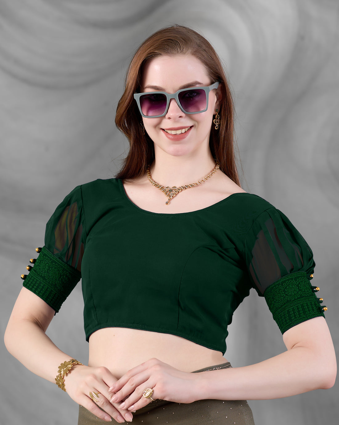 Women Stylish Georgette Blouse Half Sleeve Ready Made  Designer Georgette Blouse for Women     Party Wear Fancy Women Blouse Half Sleeve Ready to Wear