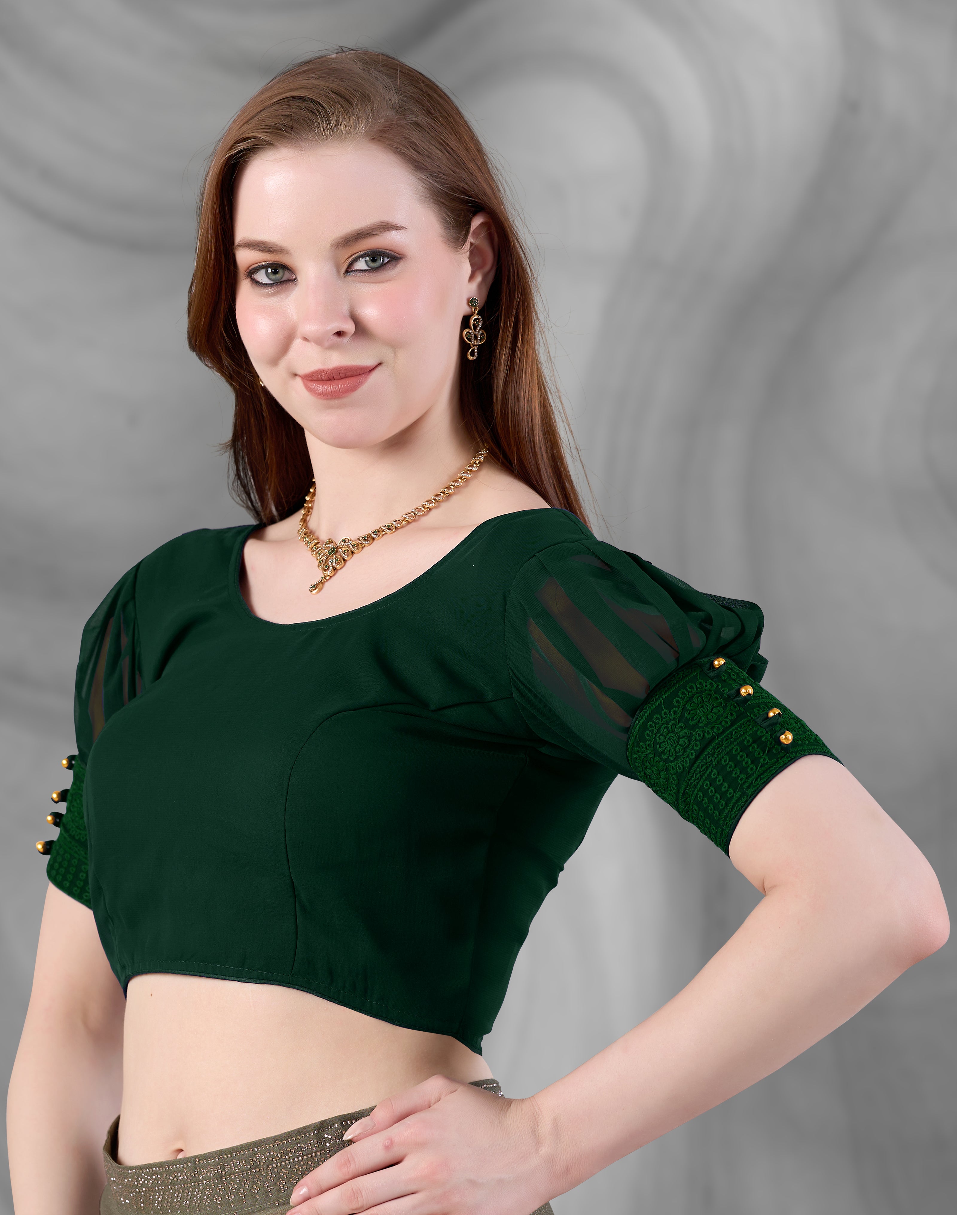 Women Stylish Georgette Blouse Half Sleeve Ready Made  Designer Georgette Blouse for Women     Party Wear Fancy Women Blouse Half Sleeve Ready to Wear