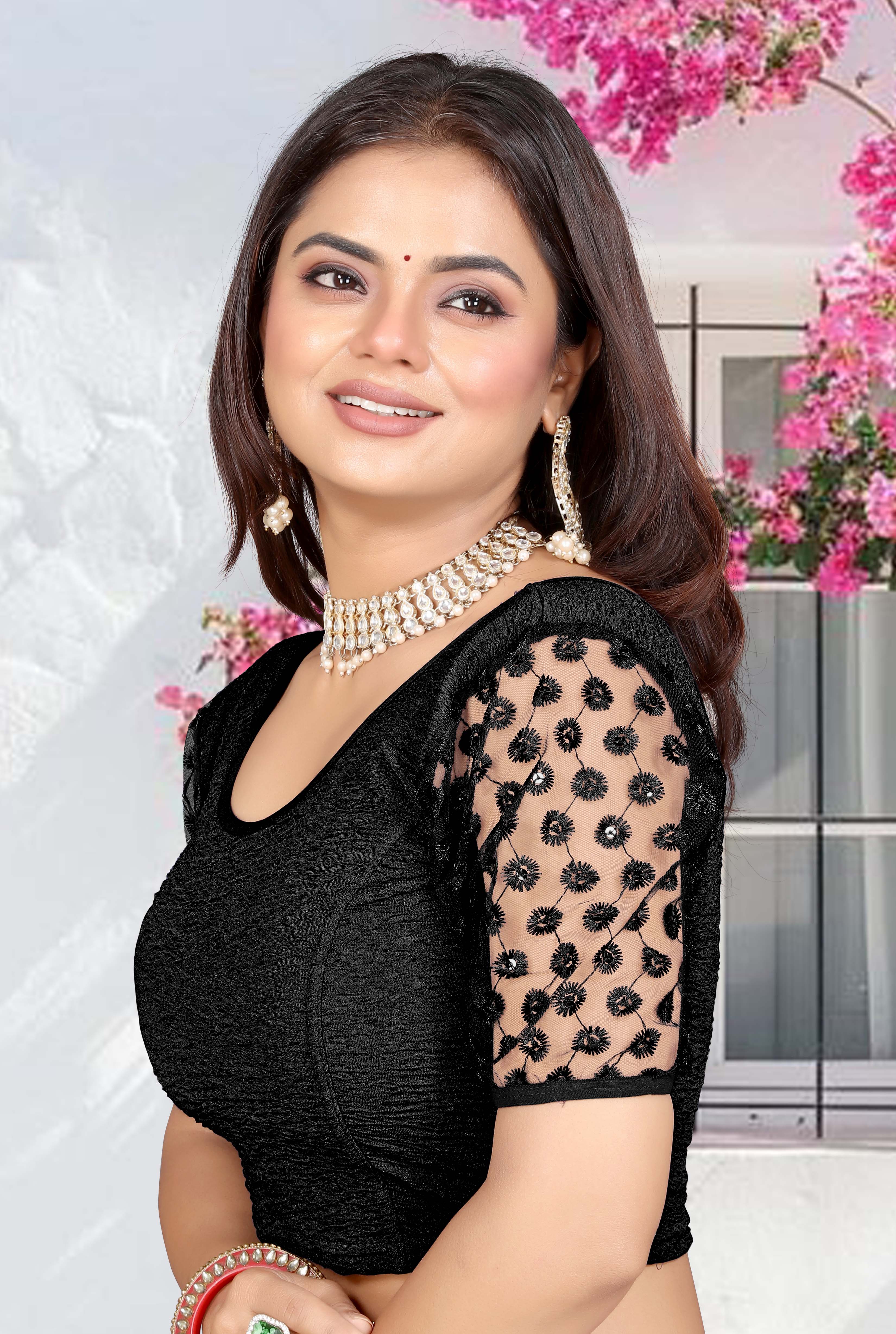 Latest Net Sleeve Pattern Stretchable Lycra Blouse, Tassels on Back for Women, Stylist Blouse For Women, Net Blouse Sleeve Pattern, New Design blouse