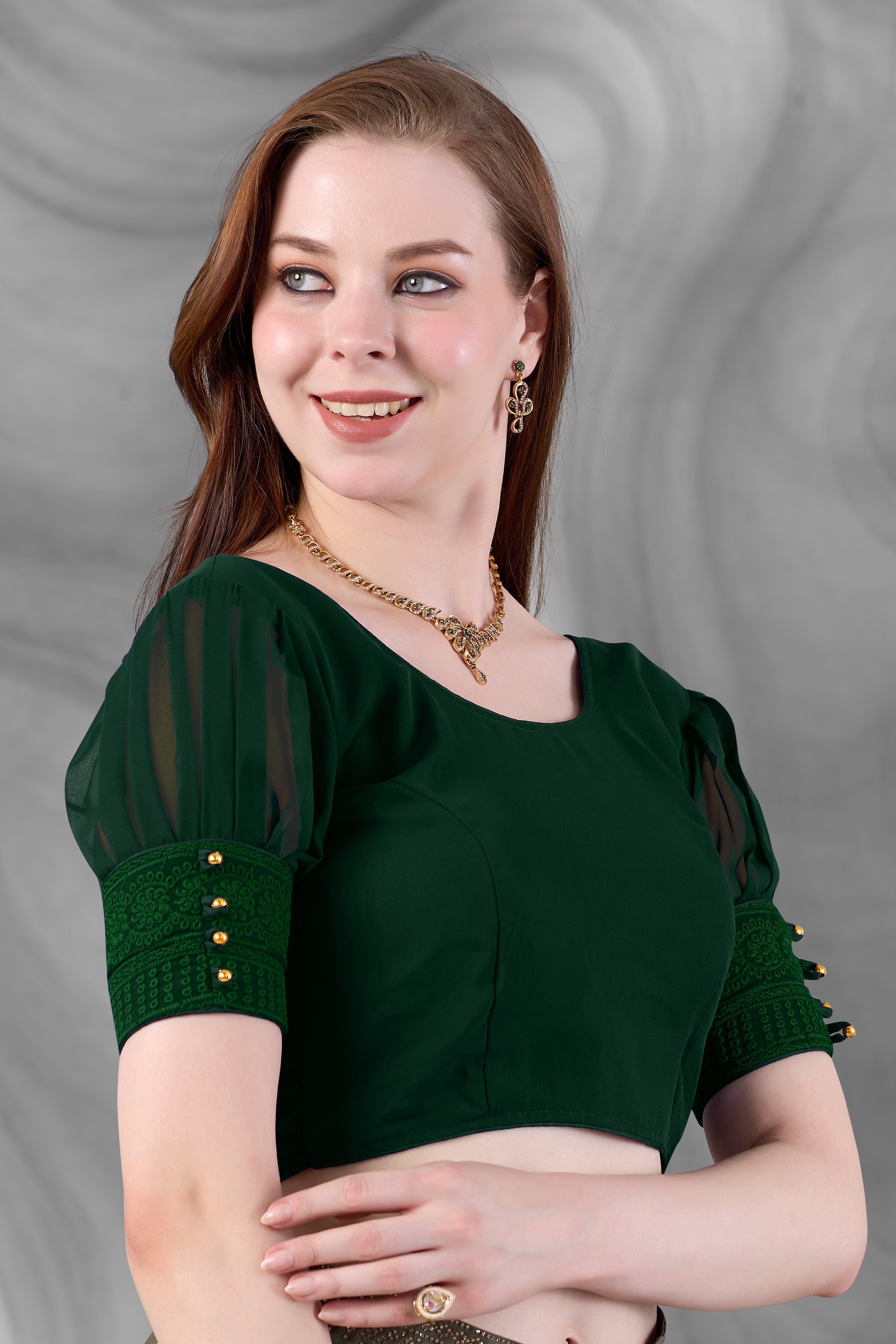 Women Stylish Georgette Blouse Half Sleeve Ready Made  Designer Georgette Blouse for Women     Party Wear Fancy Women Blouse Half Sleeve Ready to Wear