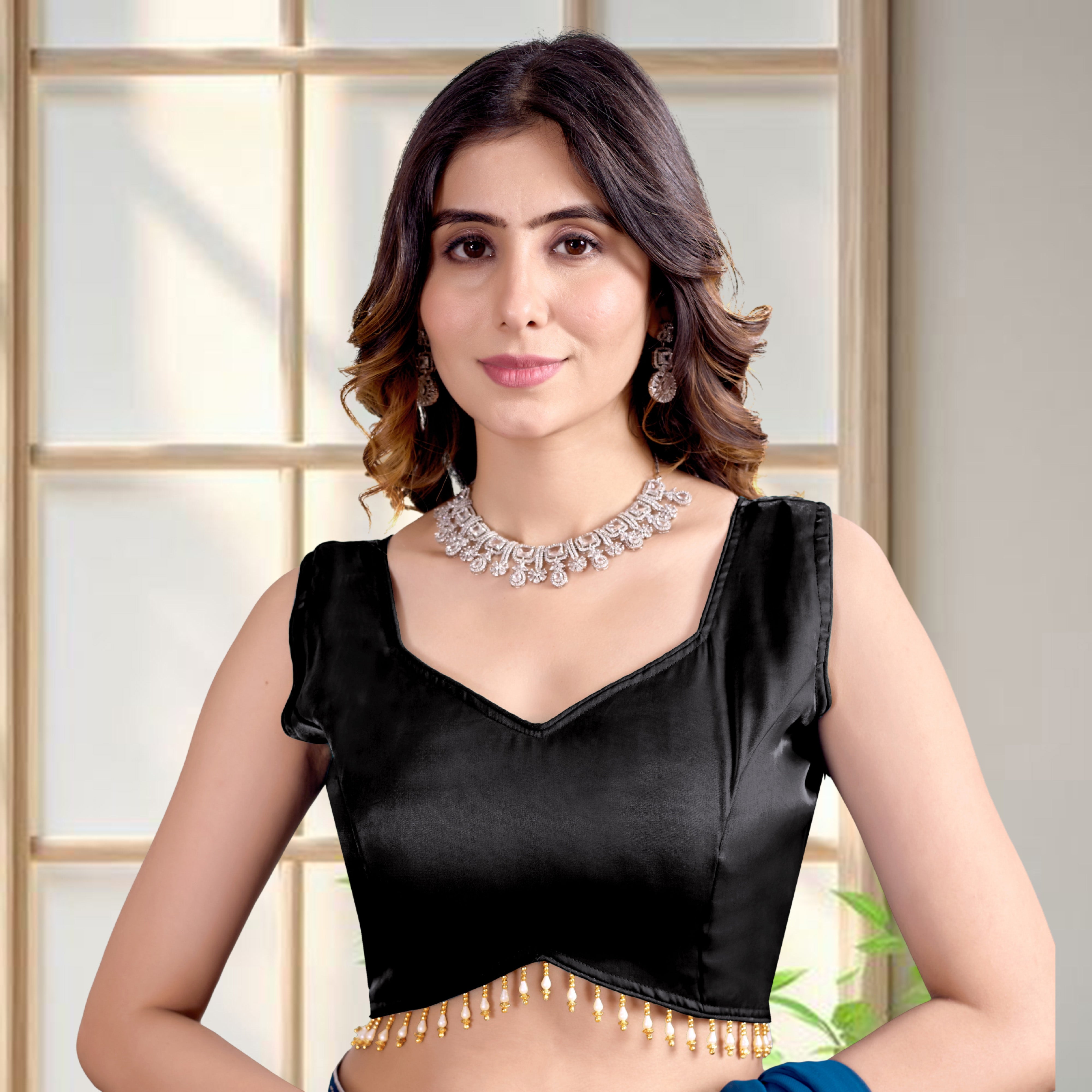 Trendy Zimii choo Organza Silk Blouse, Sleeveless V Neck Party wear Blouse For Women, Designer Blouse For Women, Fancy Designer Sleeve Blouse, Lace Blouse For Women