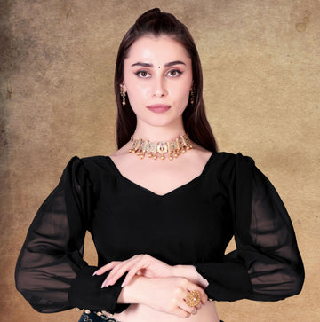 Georgette full stitched blouse, Button work on sleeve Stylist blouse, latest designer blouse, blouse for women, party wear blouse