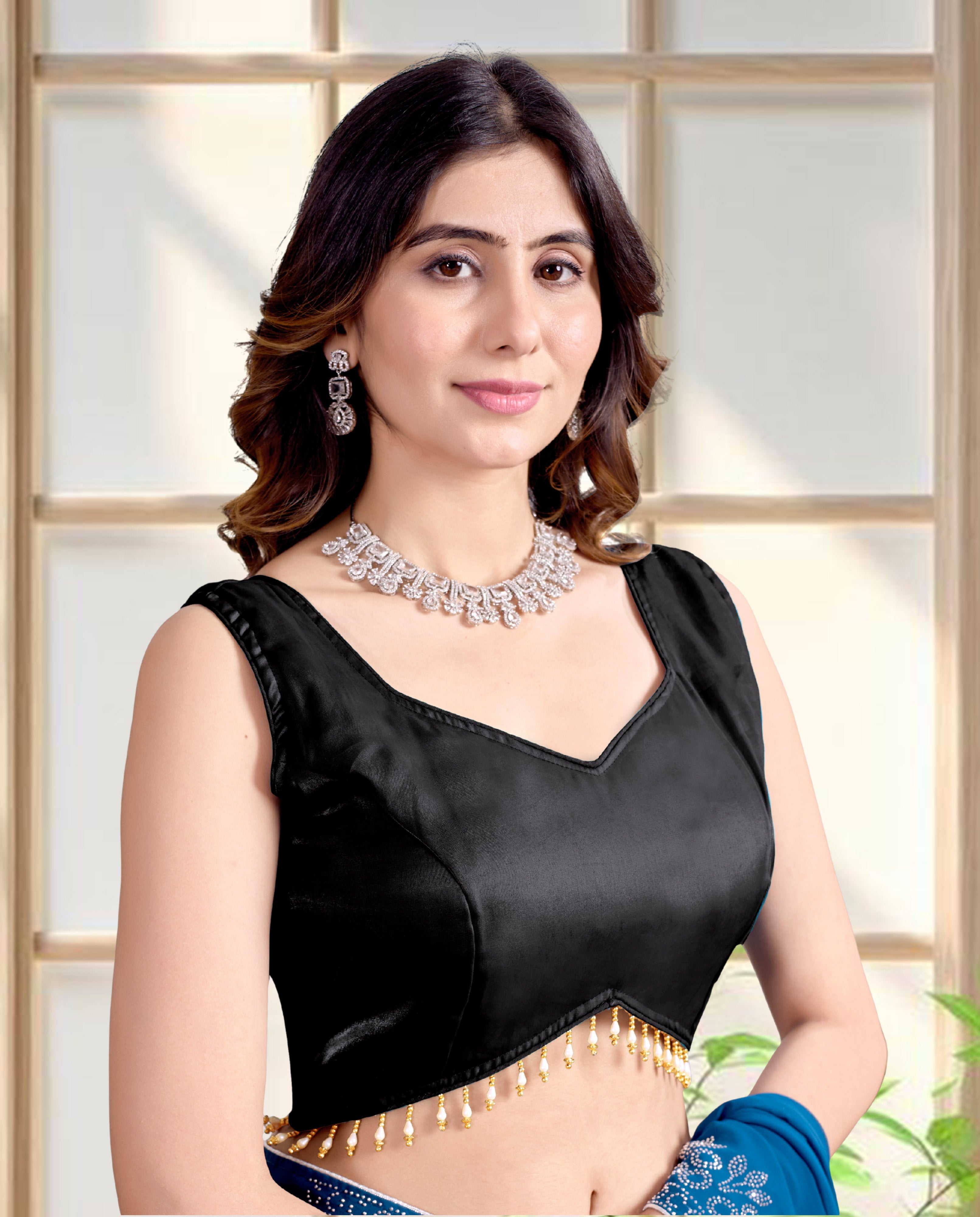 Trendy Zimii choo Organza Silk Blouse, Sleeveless V Neck Party wear Blouse For Women, Designer Blouse For Women, Fancy Designer Sleeve Blouse, Lace Blouse For Women