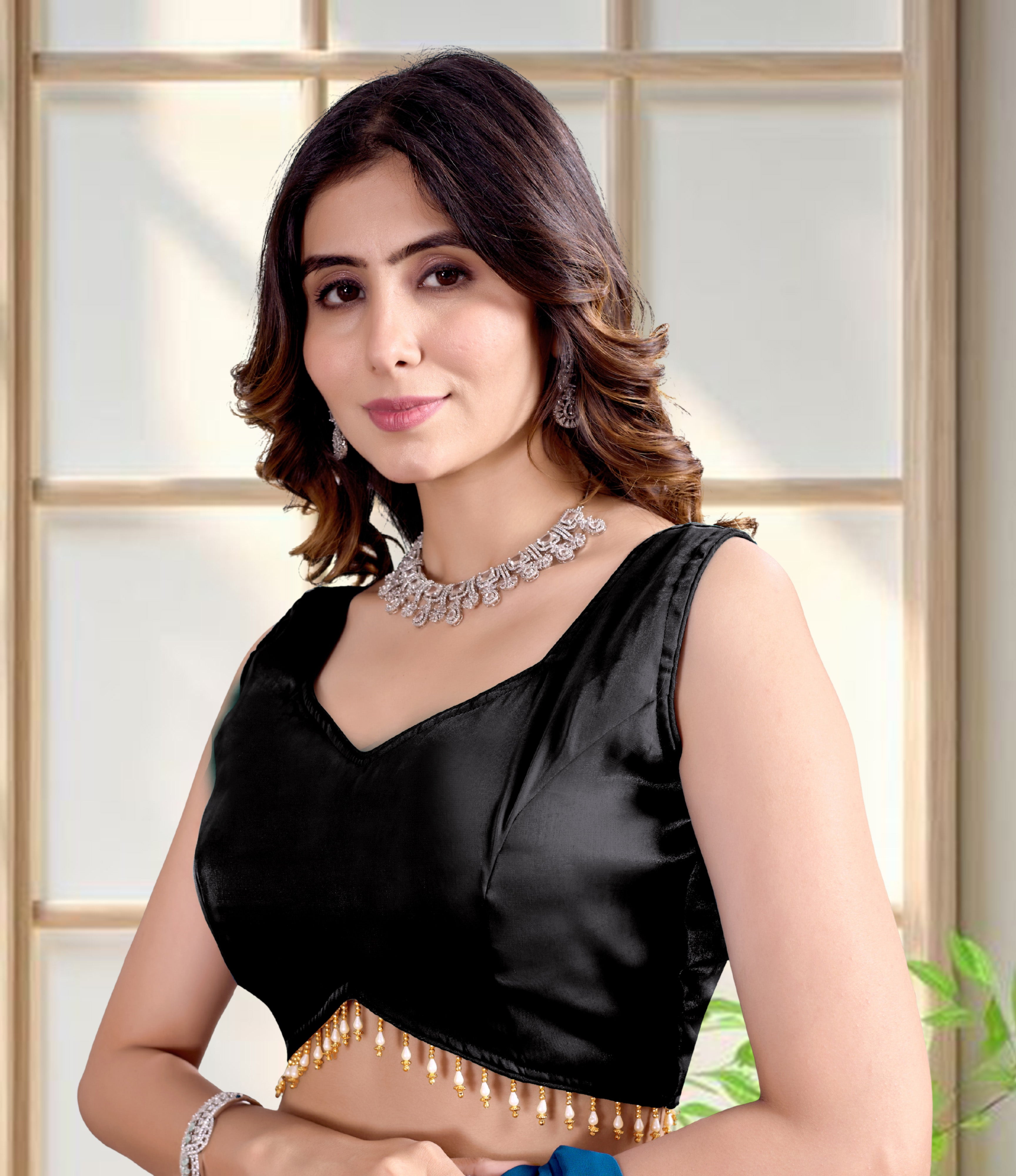 Trendy Zimii choo Organza Silk Blouse, Sleeveless V Neck Party wear Blouse For Women, Designer Blouse For Women, Fancy Designer Sleeve Blouse, Lace Blouse For Women