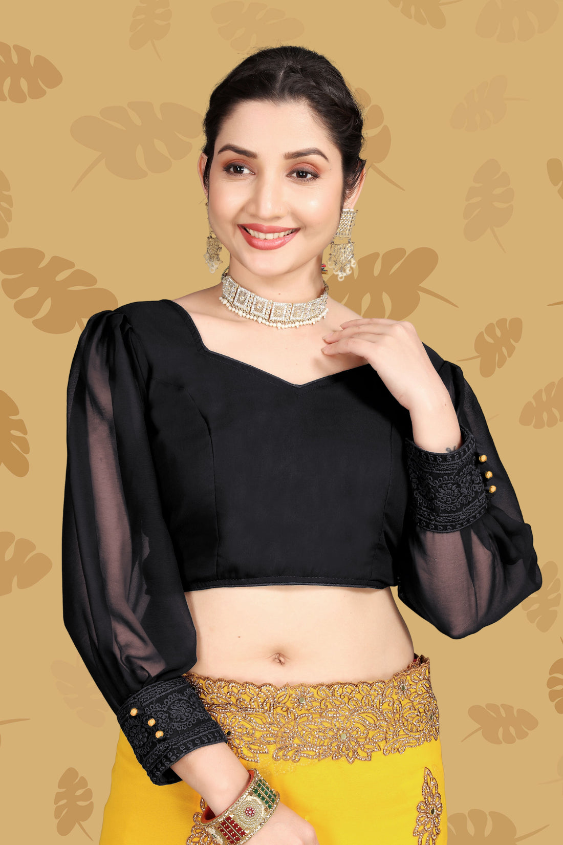 Full Sleeve Readymade Sari Georgette Blouse for Girls & Women, Stylist back type blouse, Readymade Alterable Georgette Stylist blouse For Women, Full Stitched Blouse