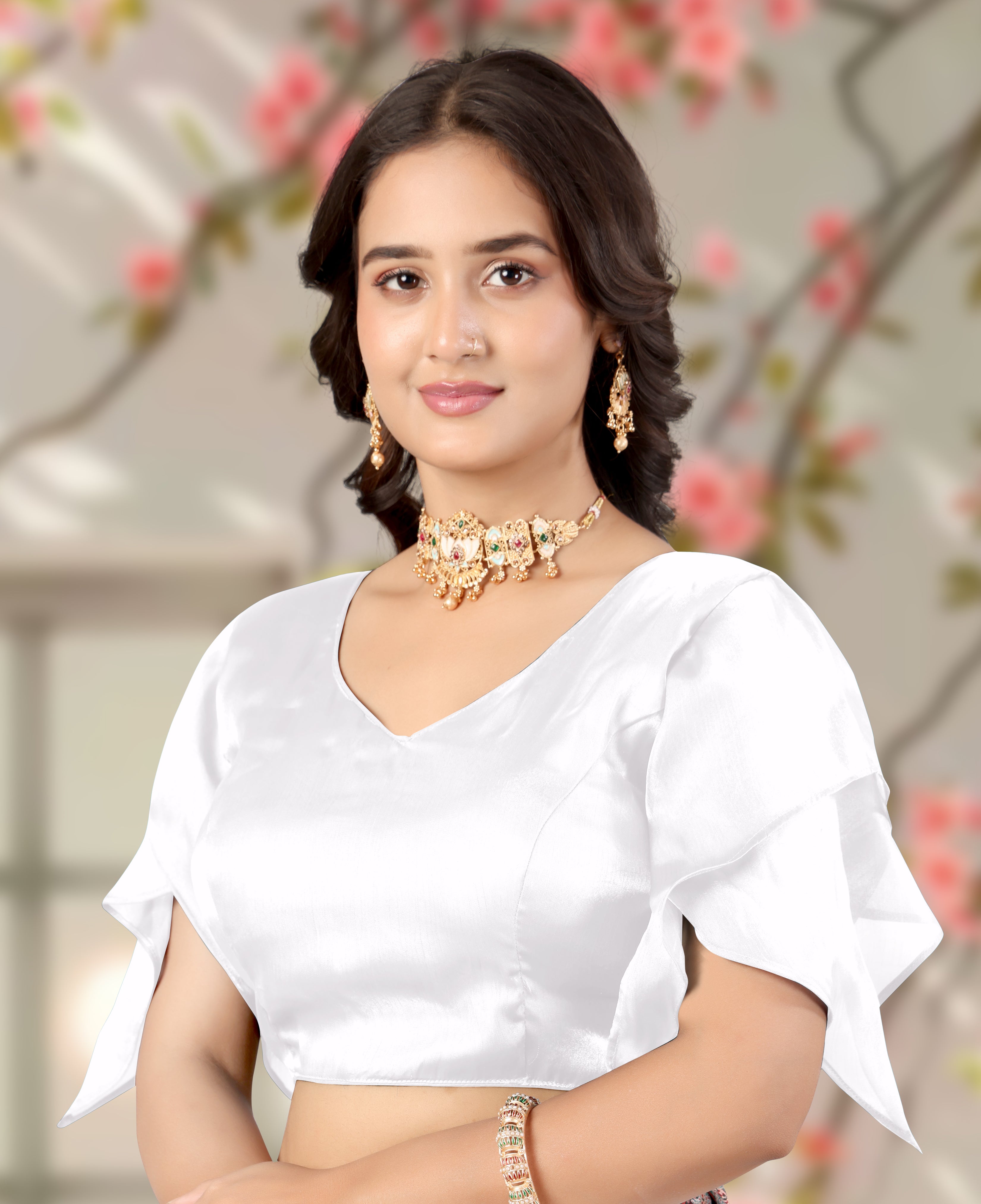 •  Trendy Zimmy  Choo Fabric Blouse for Women with Butterfly Sleeves, Perfect Ethnic Wear for Saree and Lehenga, Ideal for Wedding and Festive Wear