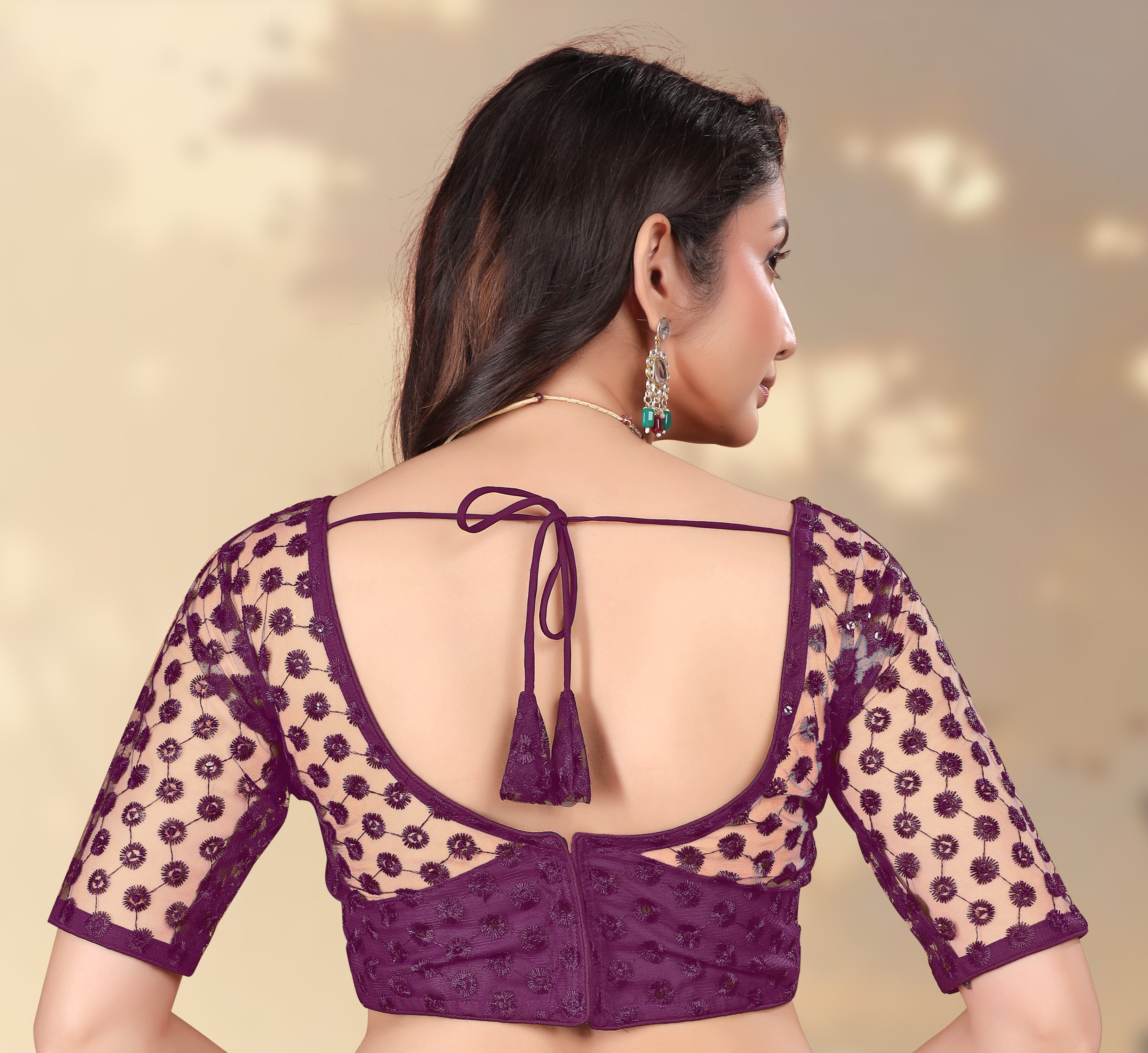 Modern Women Net Blouse with Fancy Back pattern and Embroidery and Sequenc Work, Readymade Blouse for women (Size from 30 to 38)