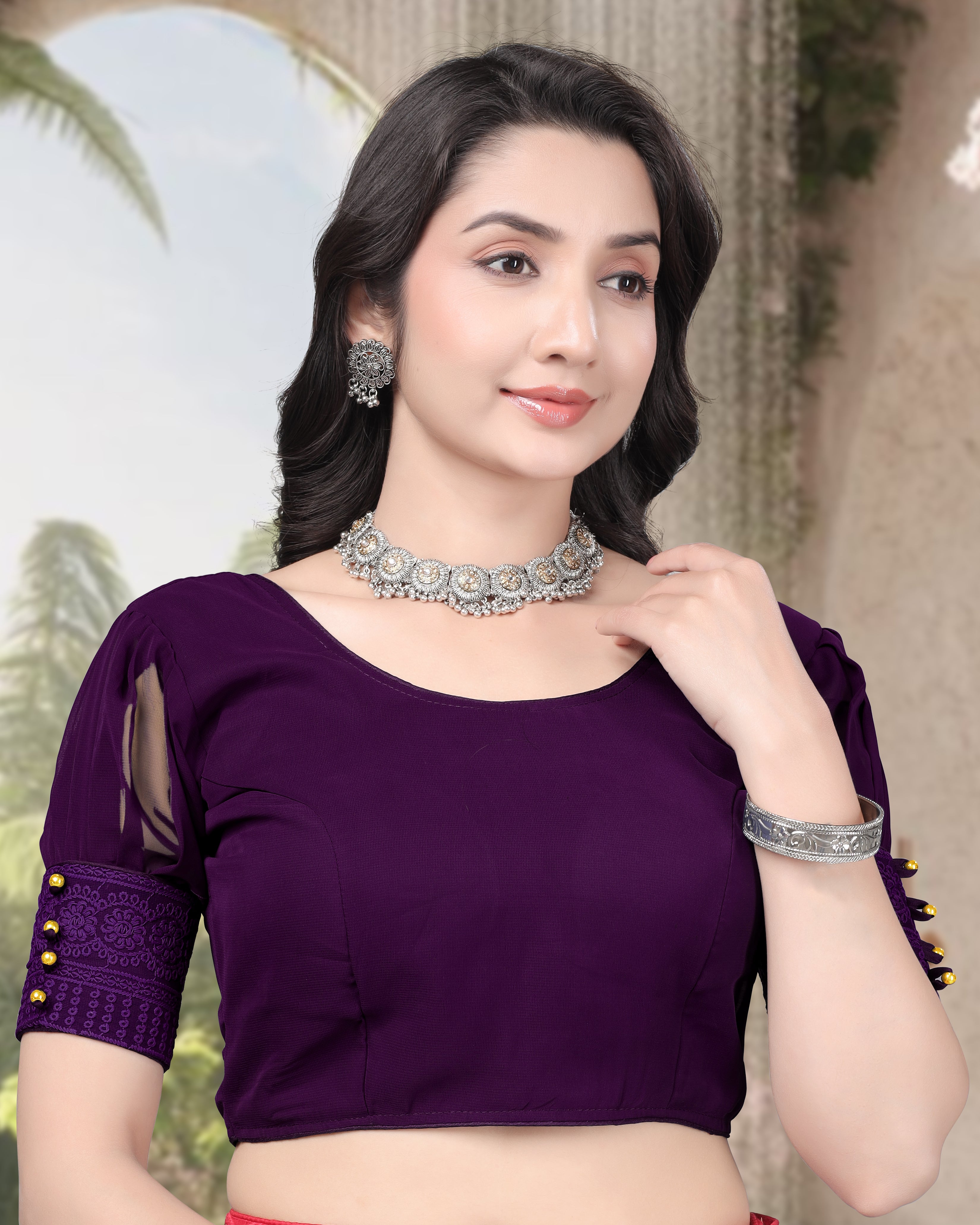 Fancy Women Designer Blouse Georgette Ready Made Half Sleeve Stylish Saree Blouse Party Wear Ethnic Look