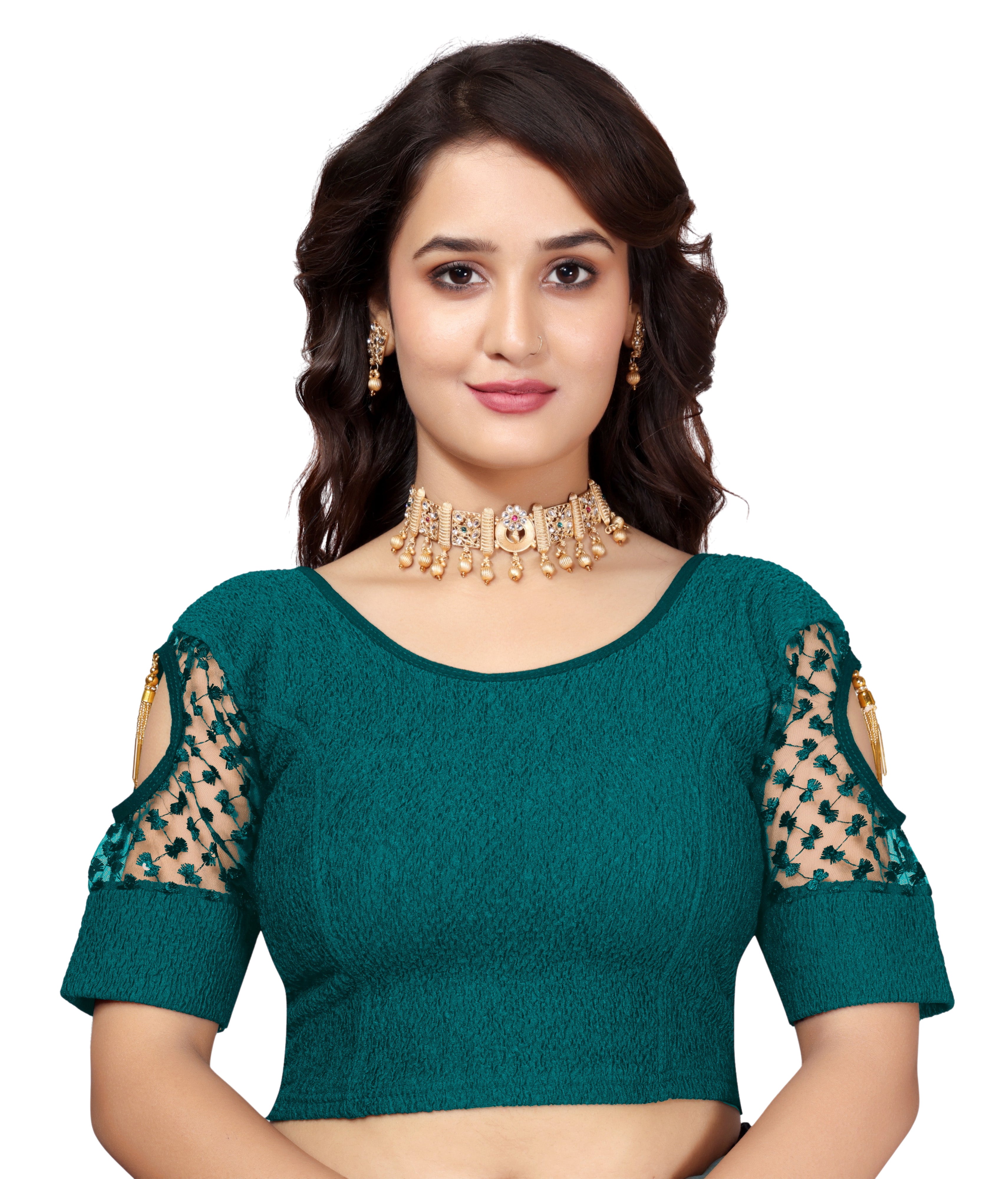 Solid Stretchable Lycra Daily wear cotton blouse, Stretchable blouse for women stylist sleeve with embroidery work, Fancy Pattern Blouse For Women, New Designer Blouse with fancy sleeve