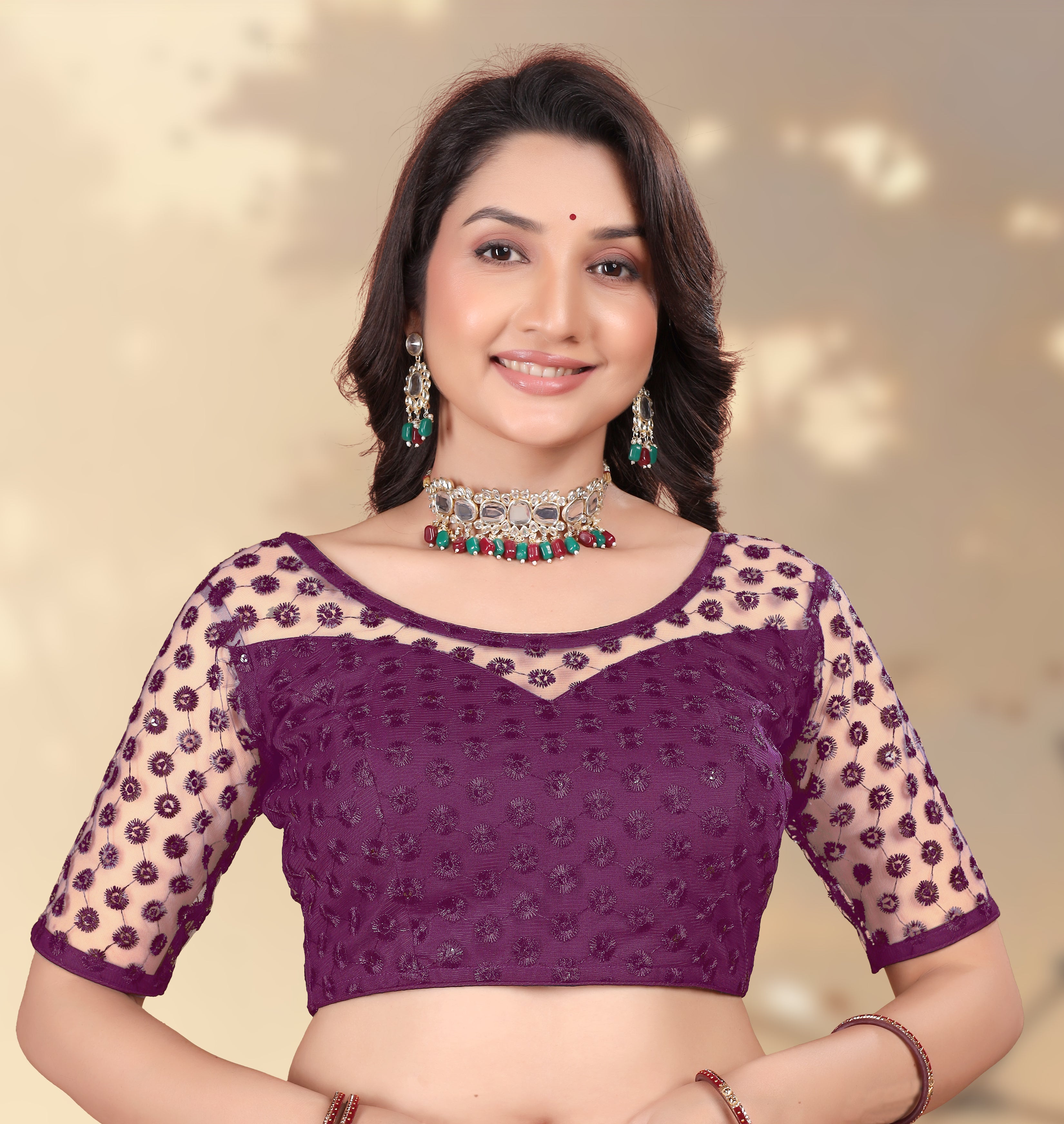 Modern Women Net Blouse with Fancy Back pattern and Embroidery and Sequenc Work, Readymade Blouse for women (Size from 30 to 38)