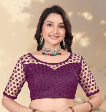 Modern Women Net Blouse with Fancy Back pattern and Embroidery and Sequenc Work, Readymade Blouse for women (Size from 30 to 38)