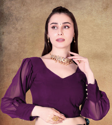 Full Sleeve Women blouse, Georgette readymade blouse for girls, stylist Blouse for beautiful lady, Fancy Button on sleeve blouse, new model blouse