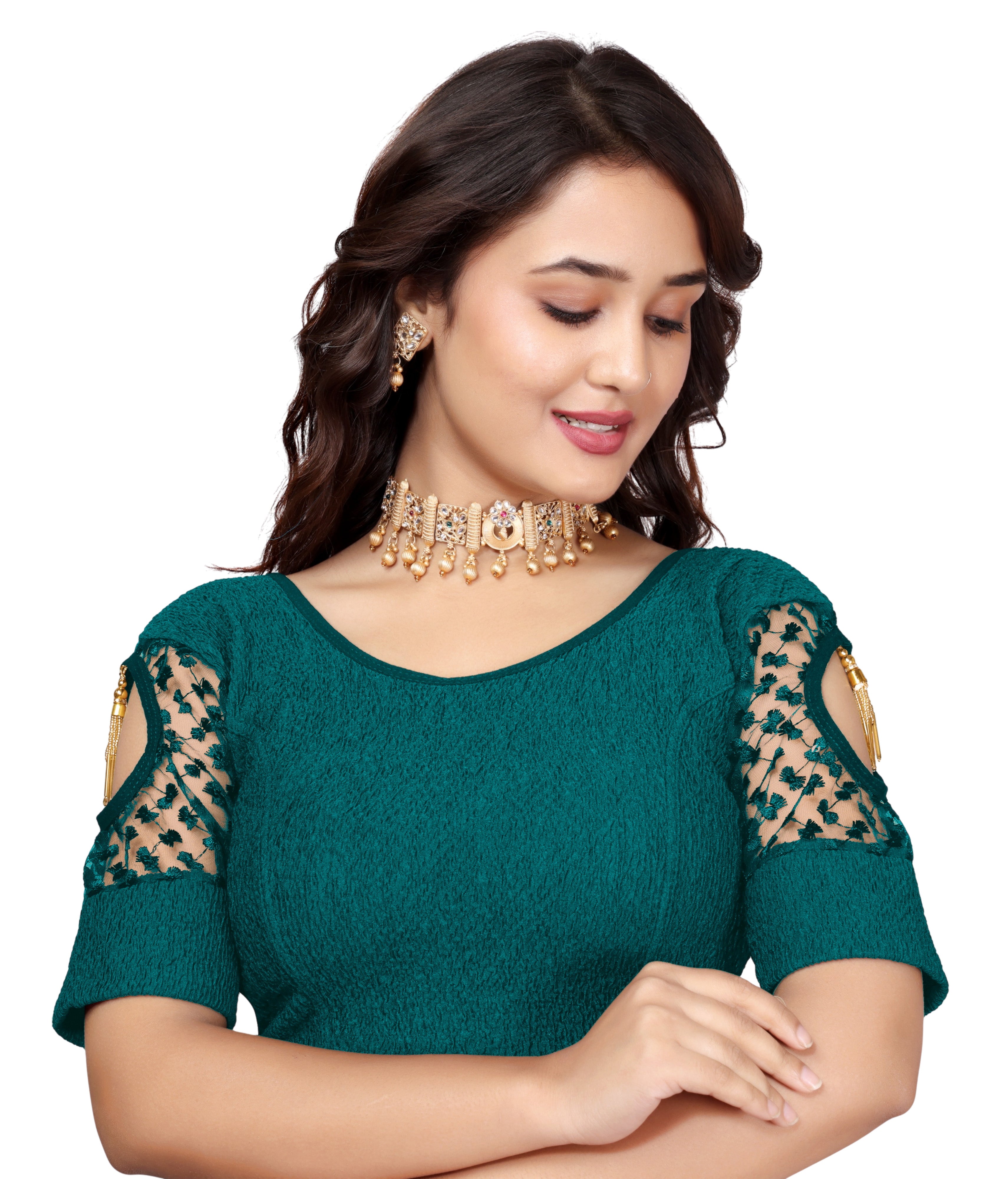 Solid Stretchable Lycra Daily wear cotton blouse, Stretchable blouse for women stylist sleeve with embroidery work, Fancy Pattern Blouse For Women, New Designer Blouse with fancy sleeve