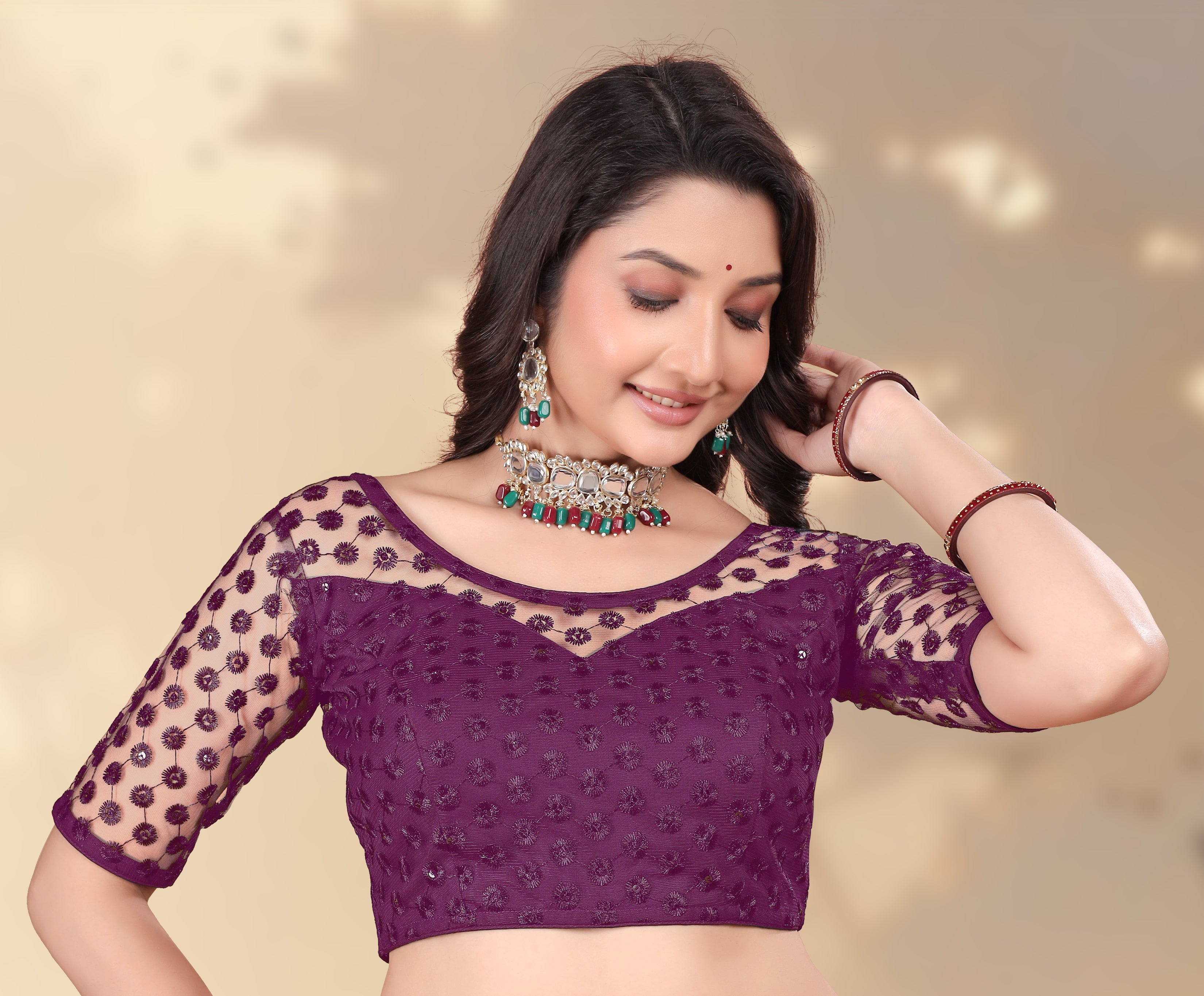 Modern Women Net Blouse with Fancy Back pattern and Embroidery and Sequenc Work, Readymade Blouse for women (Size from 30 to 38)