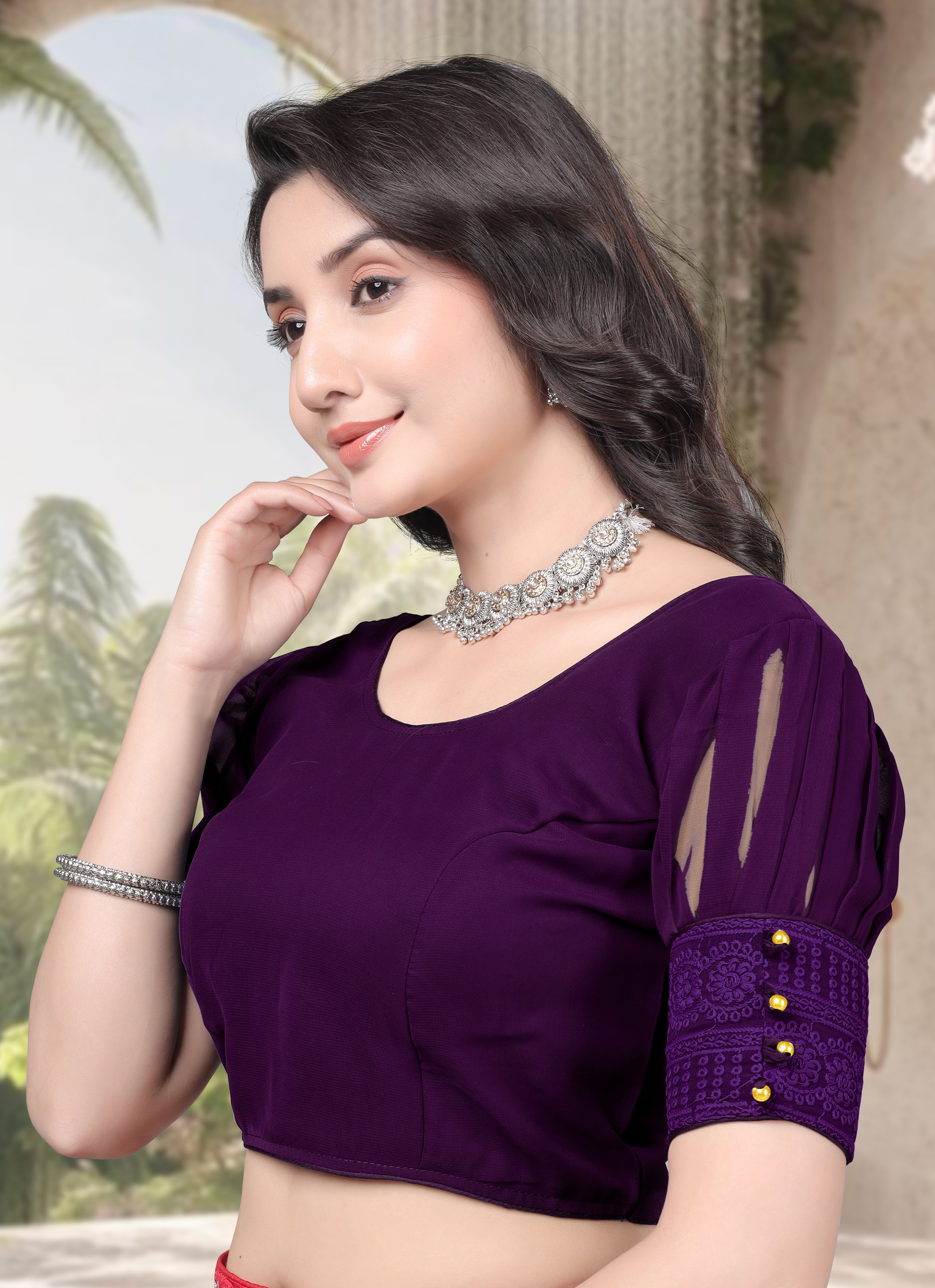 Fancy Women Designer Blouse Georgette Ready Made Half Sleeve Stylish Saree Blouse Party Wear Ethnic Look