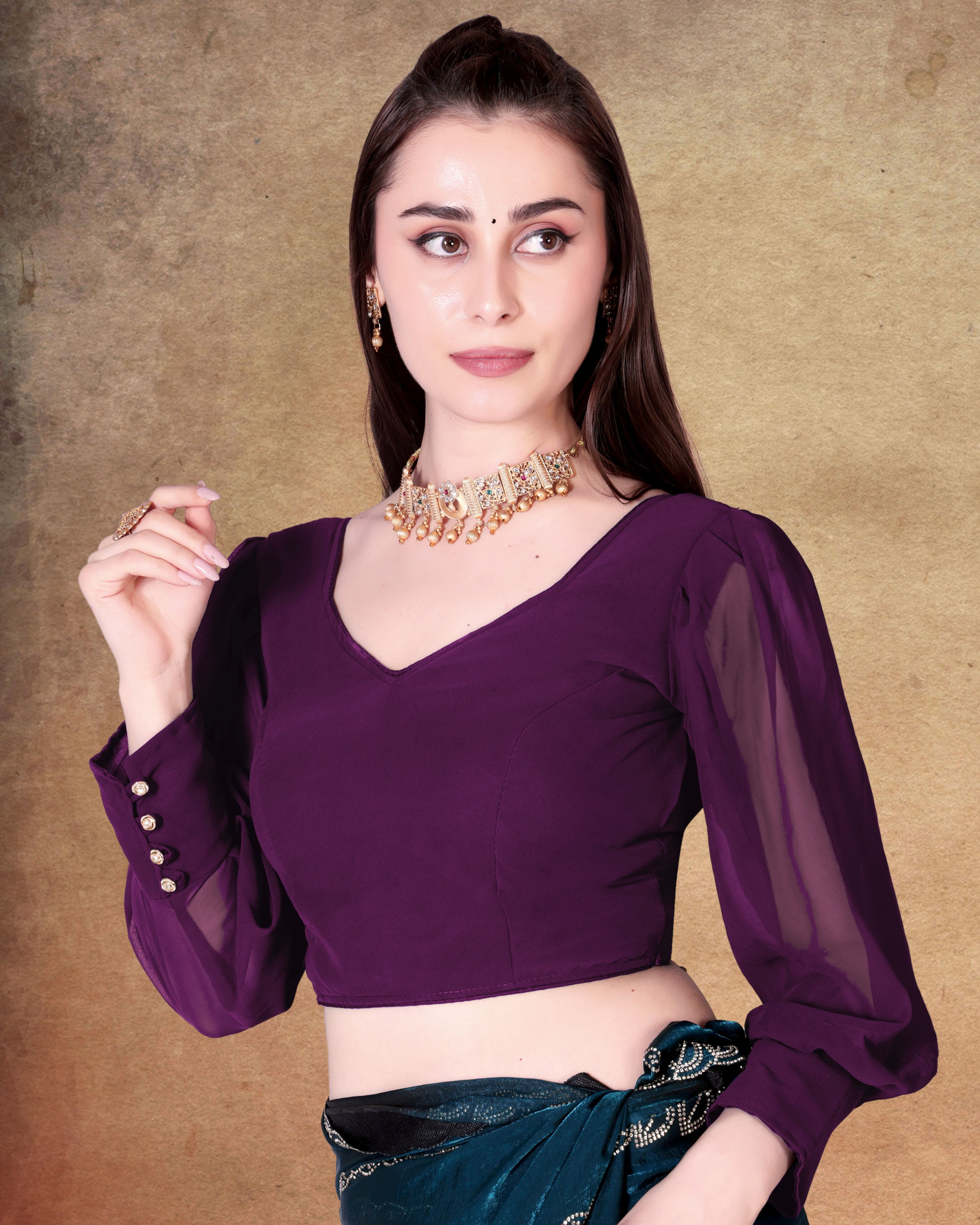 Full Sleeve Women blouse, Georgette readymade blouse for girls, stylist Blouse for beautiful lady, Fancy Button on sleeve blouse, new model blouse